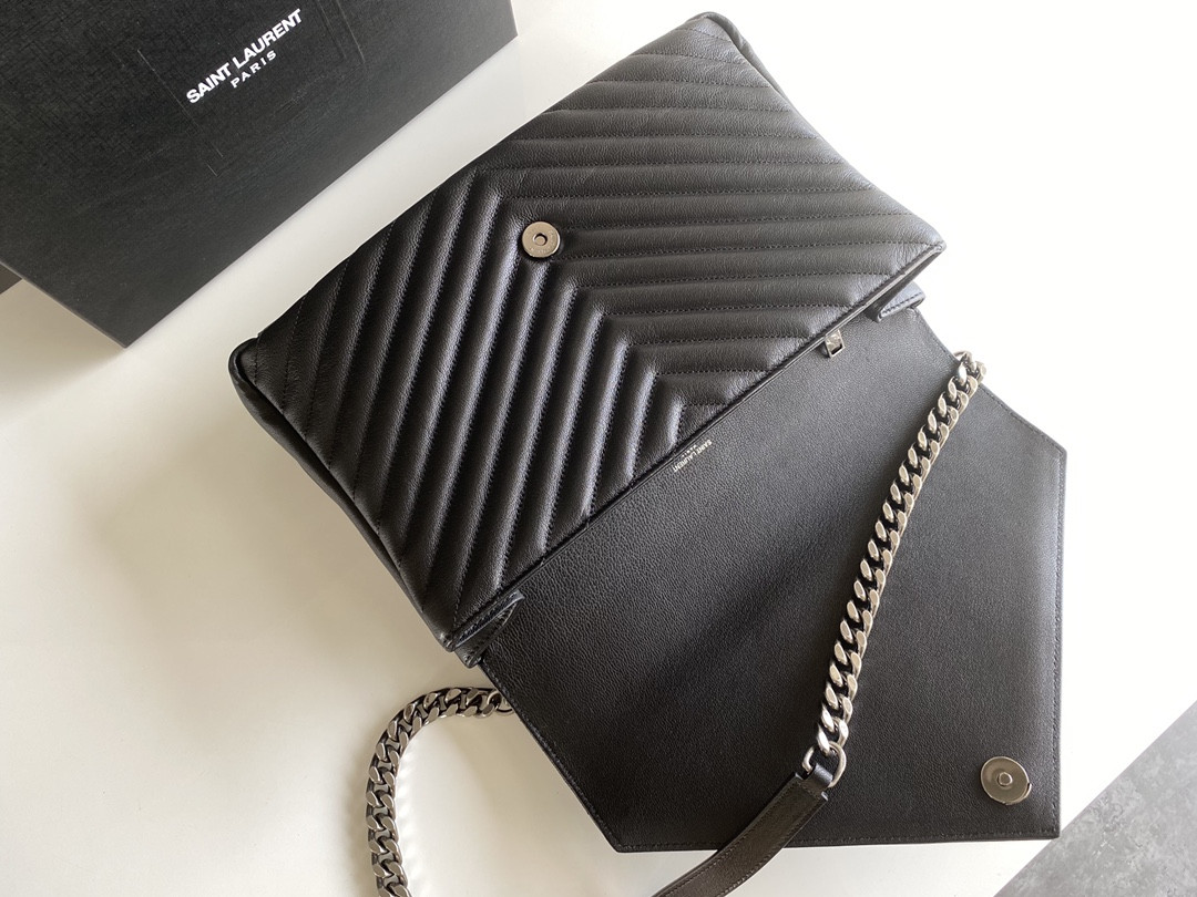 YSL COLLEGE LARGE IN QUILTED LEATHER BLACK SILVER 32X21X8 CM
