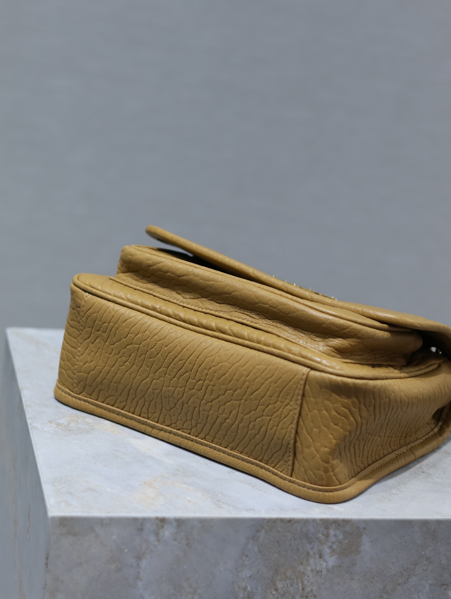 YSL NIKI BABY IN VINTAGE LEATHER DARK CORK 8.2 X 6 X 2.9 INCHES