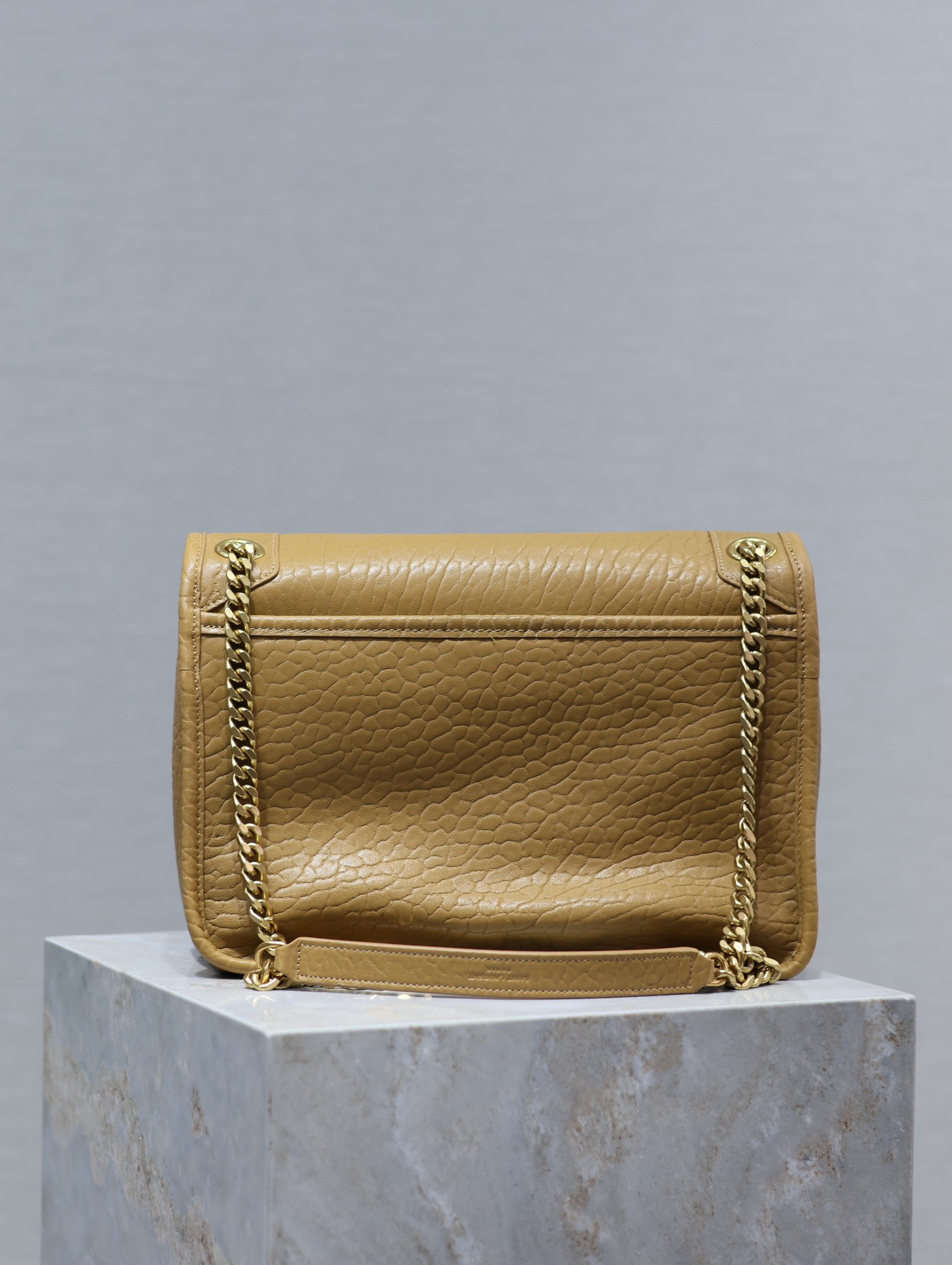 YSL NIKI MEDIUM IN VINTAGE LEATHER DARK CORK 11 X 7.8 X 3.3 INCHES