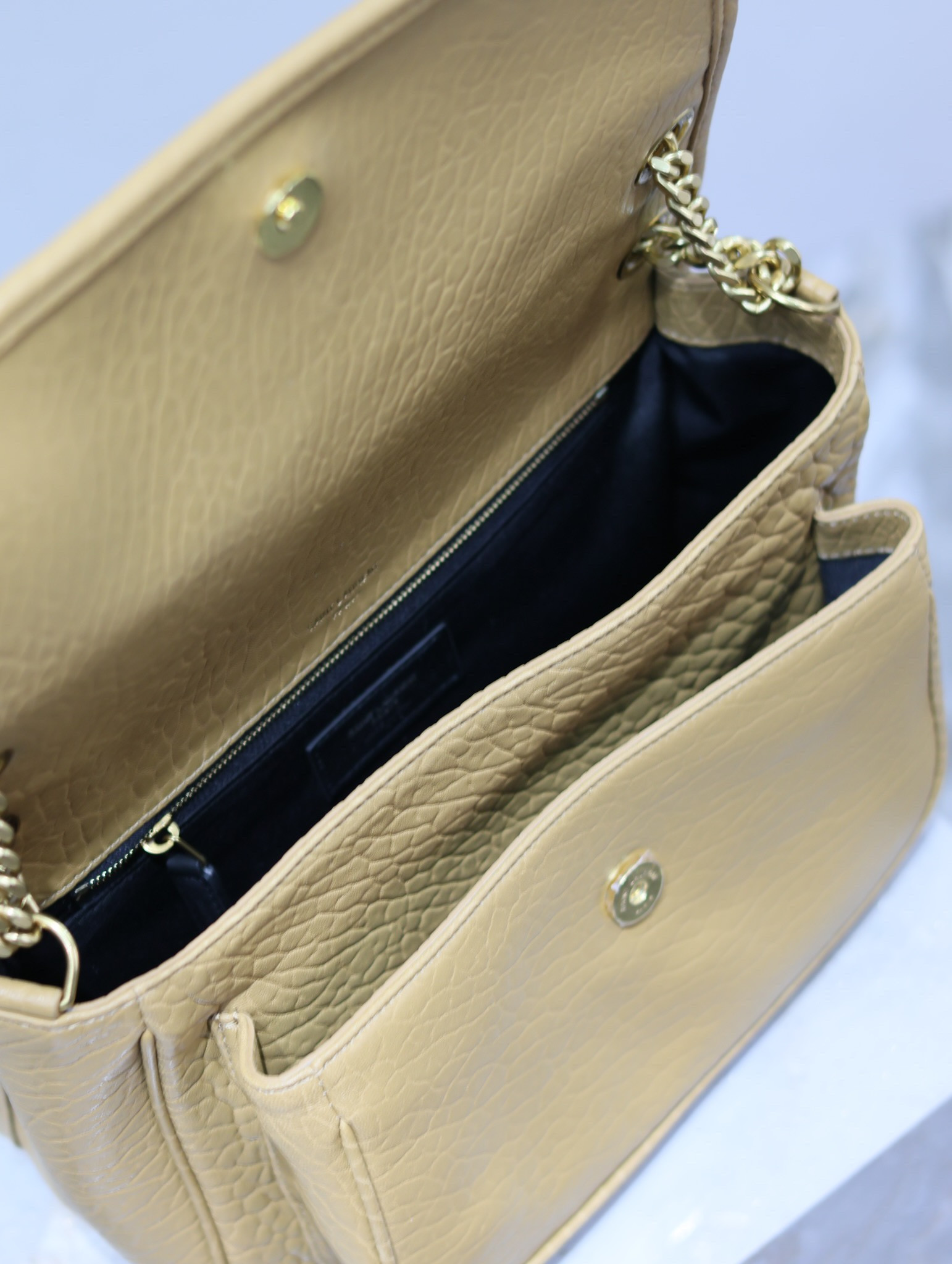 YSL NIKI MEDIUM IN VINTAGE LEATHER DARK CORK 11 X 7.8 X 3.3 INCHES