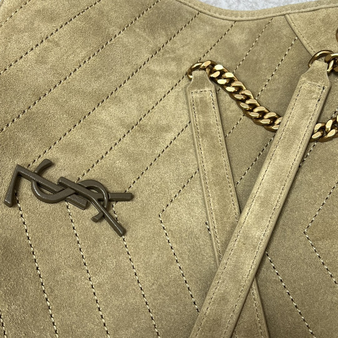 YSL NIKI MEDIUM SHOPPING IN SUEDE BARLEY GREEN 12.9 X 10.6 X 4.5 INCHES