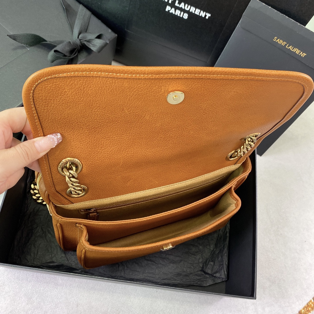 YSL NIKI MEDIUM IN VINTAGE LEATHER ORANGE 11 X 7.8 X 3.3 INCHES