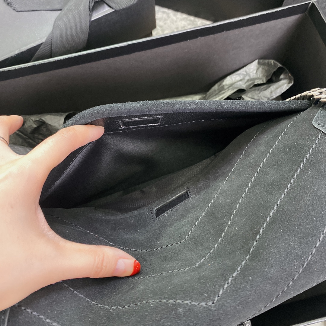 YSL NIKI MEDIUM IN SUEDE BLACK 11 X 7.8 X 3.3 INCHES