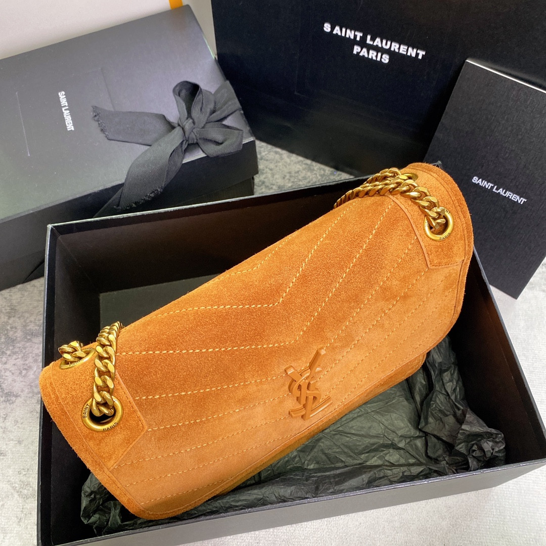 YSL NIKI MEDIUM IN SUEDE ORANGE 11 X 7.8 X 3.3 INCHES