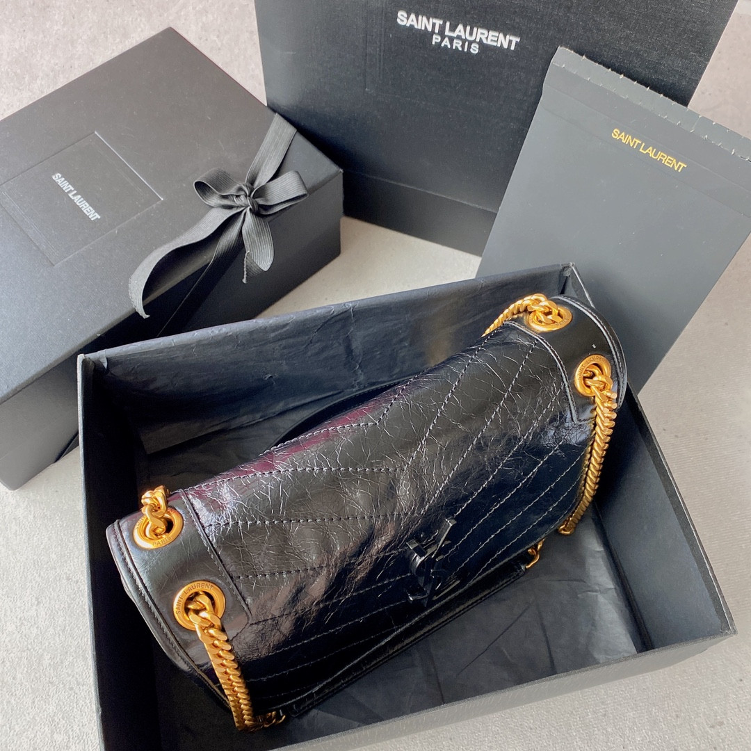 YSL NIKI MEDIUM IN VINTAGE LEATHER BLACK 11 X 7.8 X 3.3 INCHES