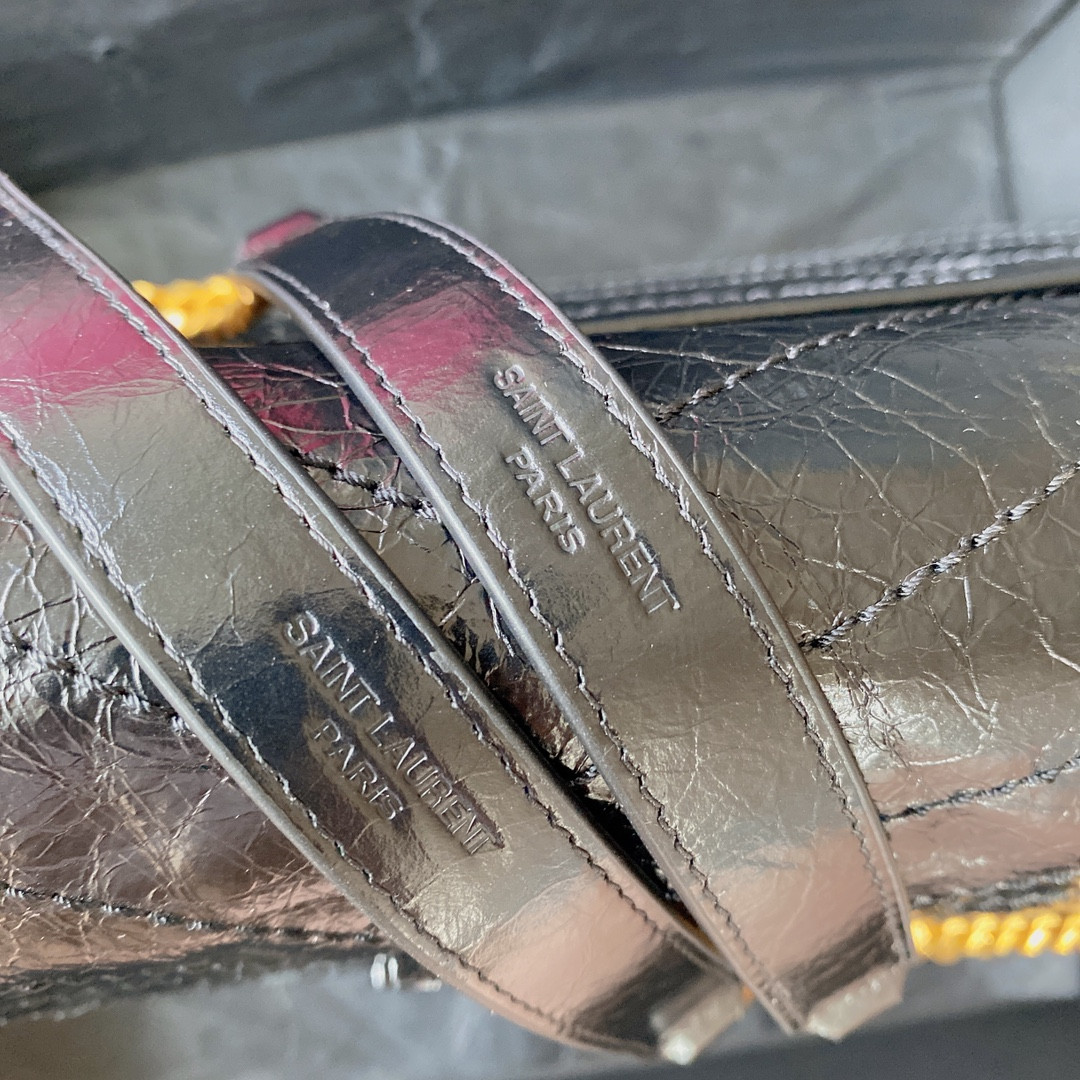 YSL NIKI MEDIUM IN VINTAGE LEATHER BLACK 11 X 7.8 X 3.3 INCHES