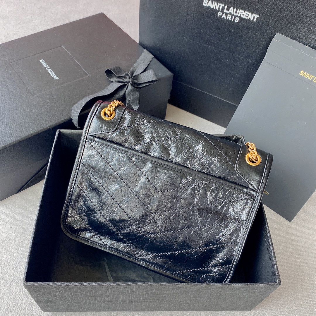 YSL NIKI BABY IN VINTAGE LEATHER NOIR 8.2 X 6 X 2.9 INCHES