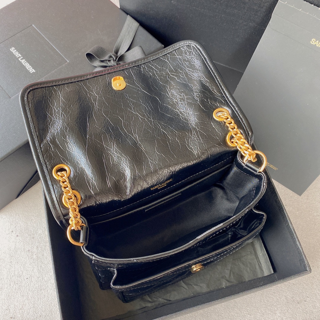YSL NIKI BABY IN VINTAGE LEATHER NOIR 8.2 X 6 X 2.9 INCHES
