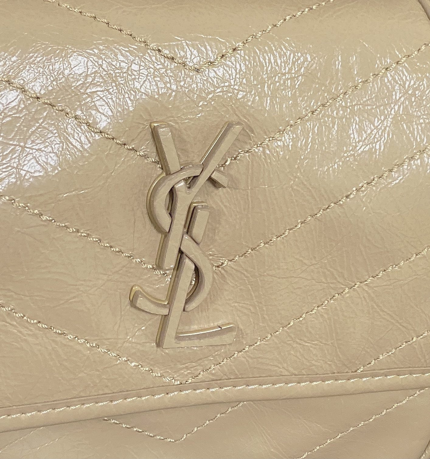 YSL NIKI BABY IN VINTAGE LEATHER DARK BEIGE 8.2 X 6 X 2.9 INCHES