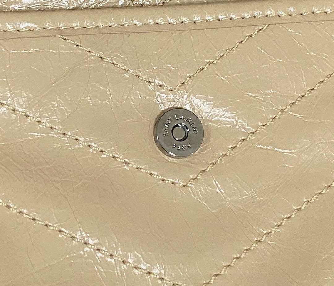 YSL NIKI BABY IN VINTAGE LEATHER DARK BEIGE 8.2 X 6 X 2.9 INCHES