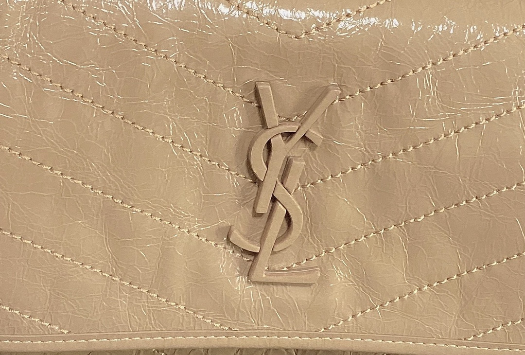 YSL NIKI MEDIUM IN VINTAGE LEATHER DARK BEIGE 11 X 7.8 X 3.3 INCHES
