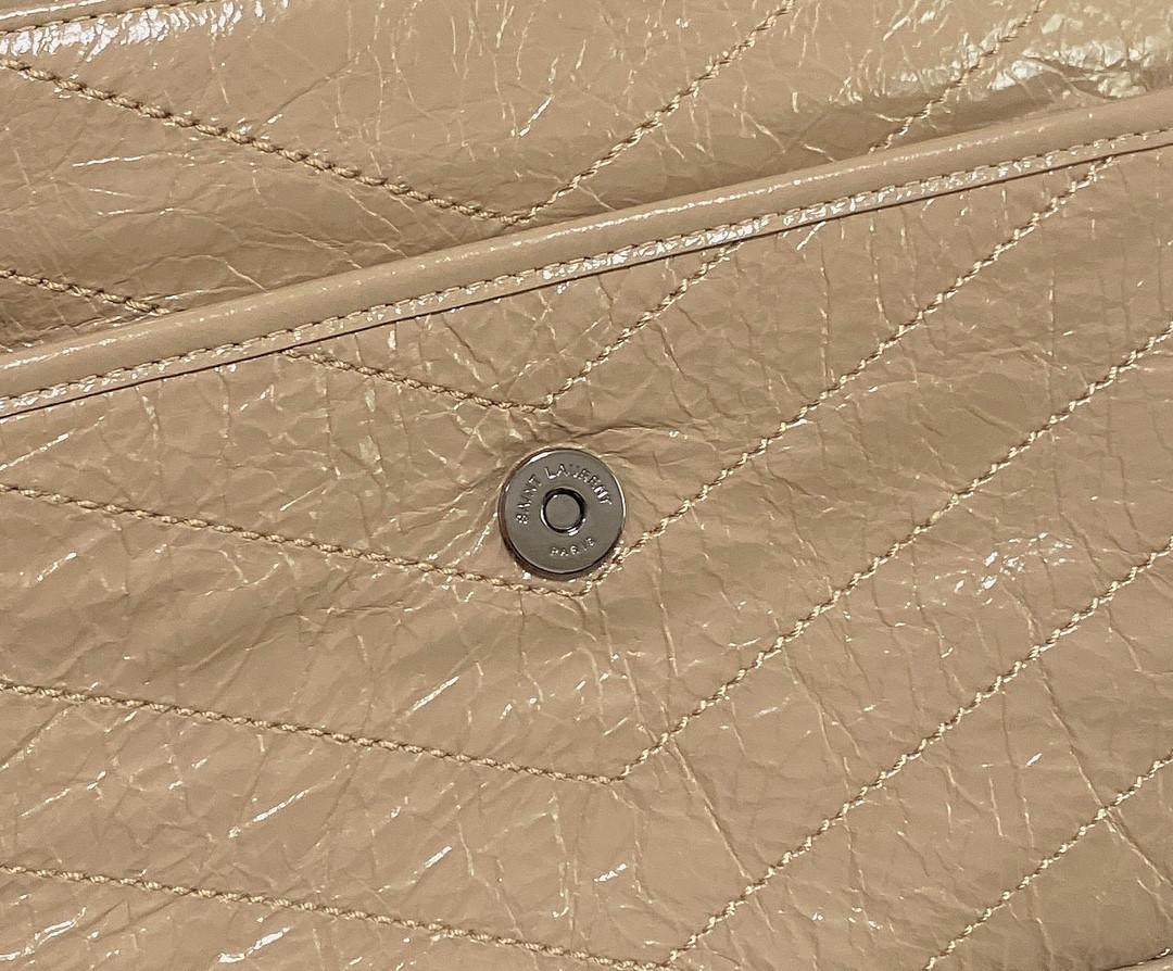 YSL NIKI MEDIUM IN VINTAGE LEATHER DARK BEIGE 11 X 7.8 X 3.3 INCHES