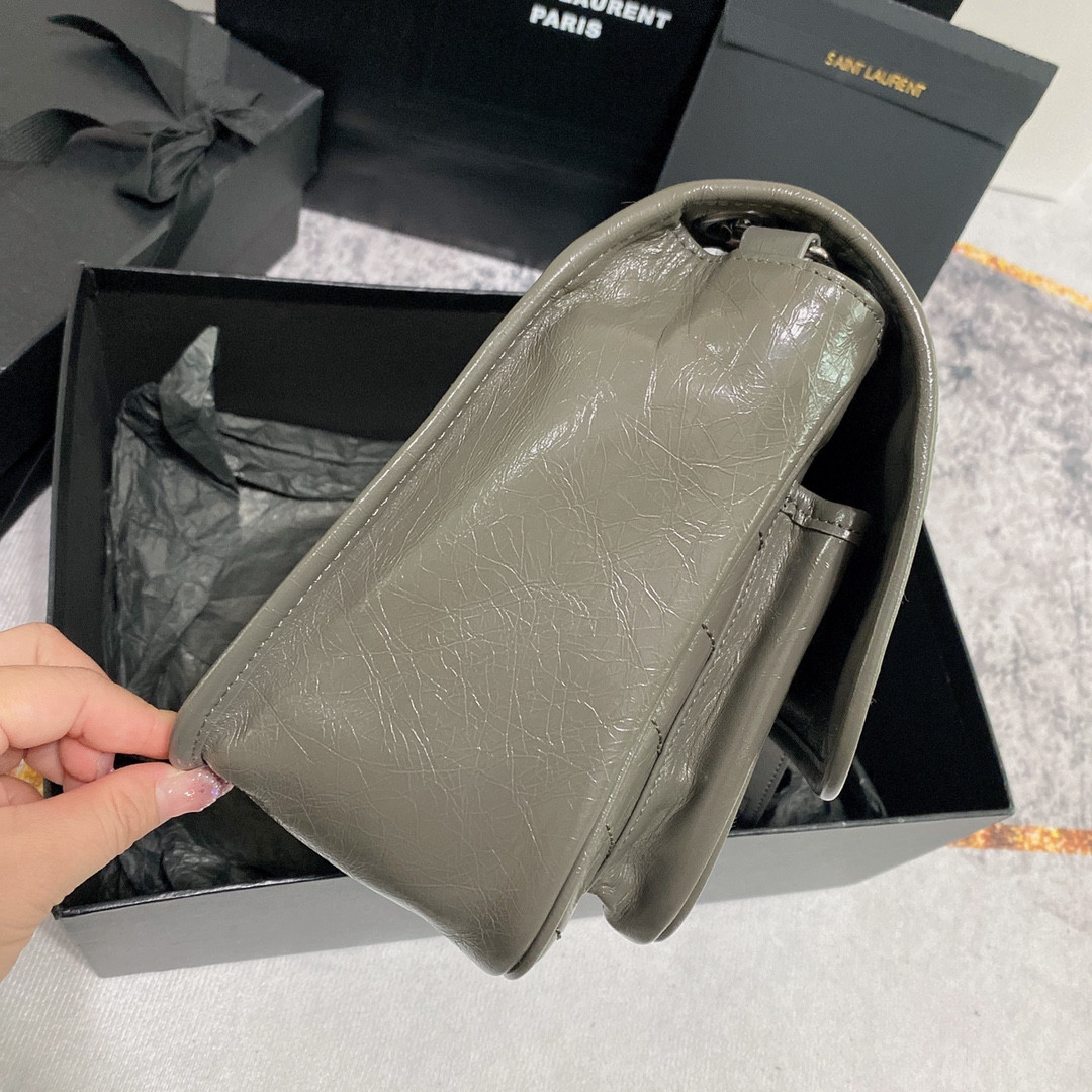 YSL NIKI MEDIUM IN VINTAGE LEATHER STORM 11 X 7.8 X 3.3 INCHES