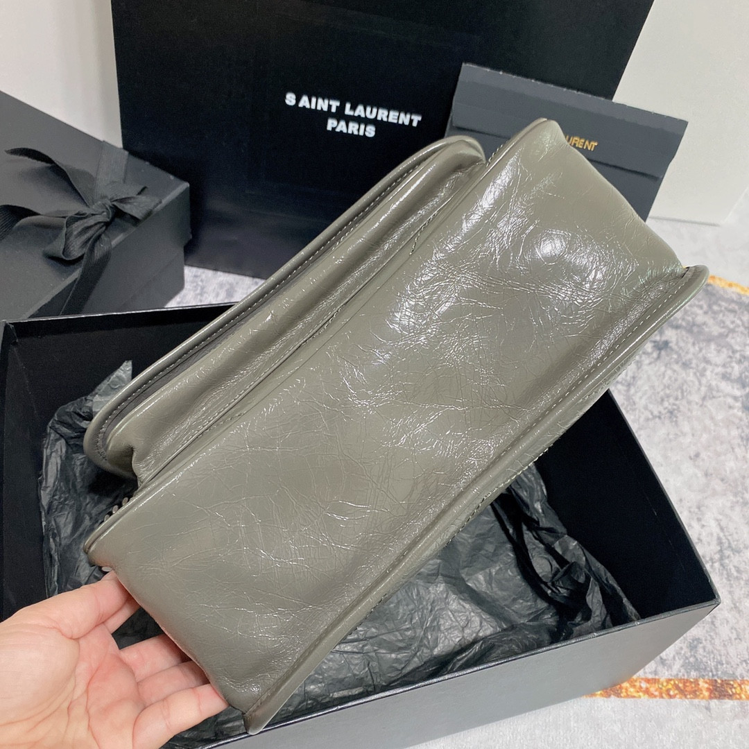 YSL NIKI MEDIUM IN VINTAGE LEATHER STORM 11 X 7.8 X 3.3 INCHES