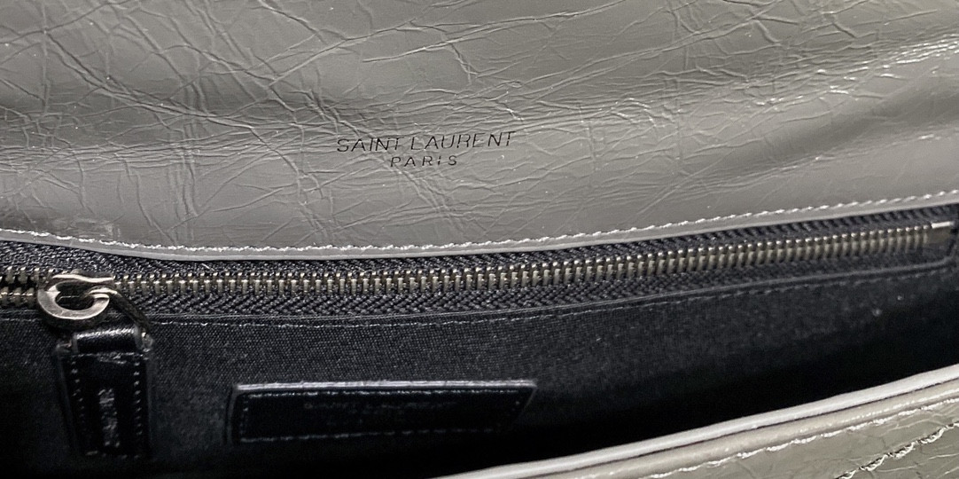 YSL NIKI MEDIUM IN VINTAGE LEATHER STORM 11 X 7.8 X 3.3 INCHES