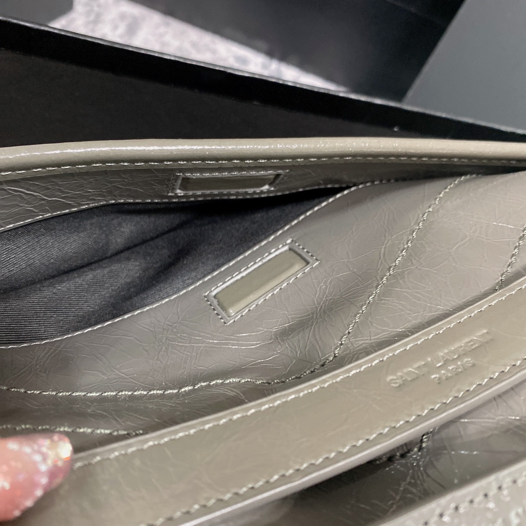 YSL NIKI MEDIUM IN VINTAGE LEATHER STORM 11 X 7.8 X 3.3 INCHES