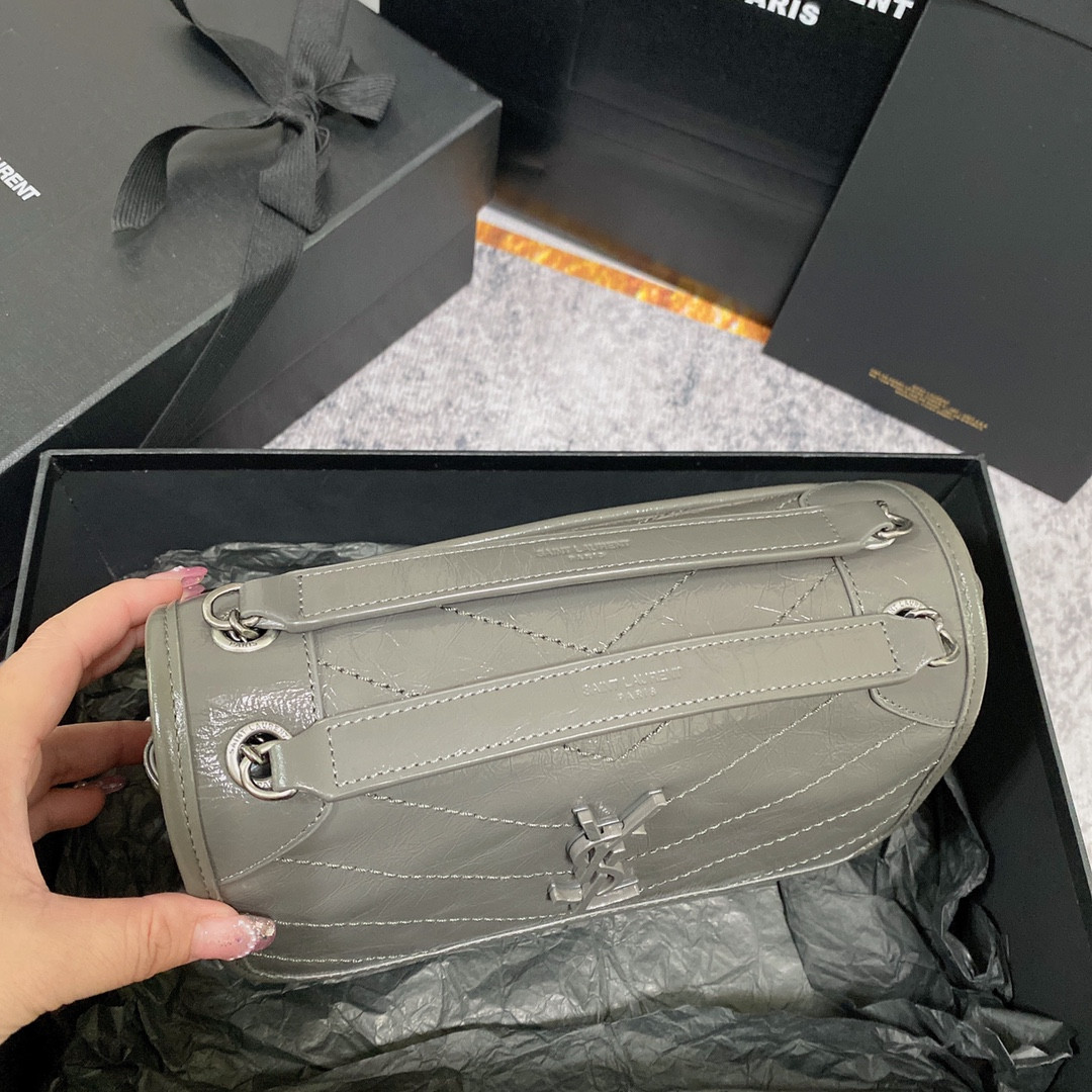 YSL NIKI BABY IN VINTAGE LEATHER STORM 8.2 X 6 X 2.9 INCHES