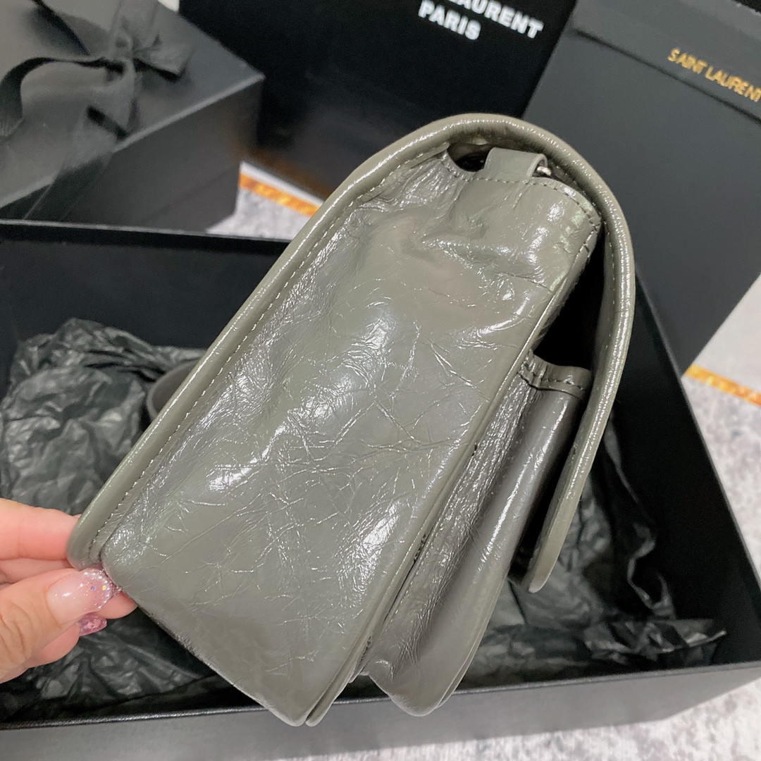 YSL NIKI BABY IN VINTAGE LEATHER STORM 8.2 X 6 X 2.9 INCHES