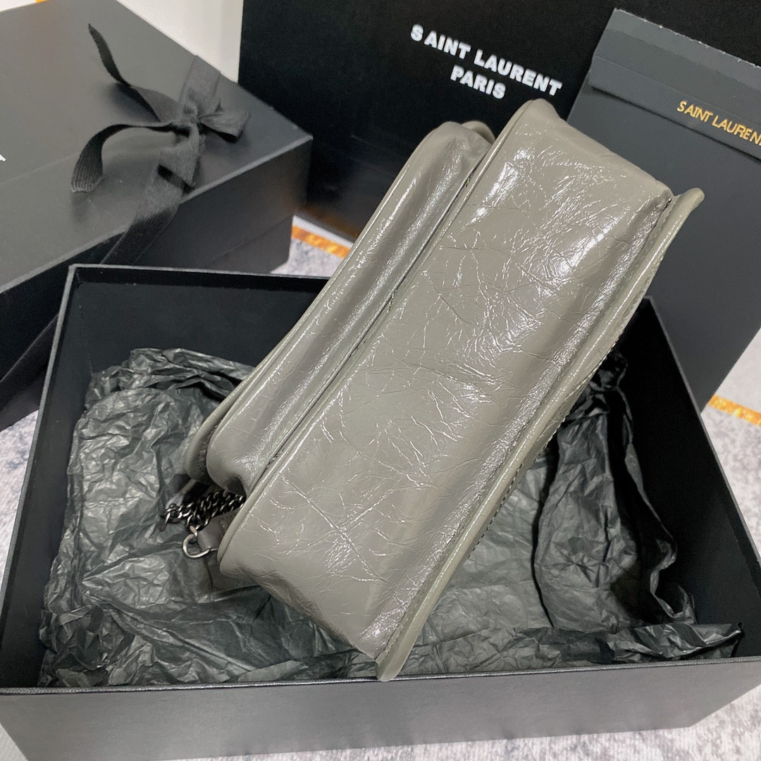 YSL NIKI BABY IN VINTAGE LEATHER STORM 8.2 X 6 X 2.9 INCHES