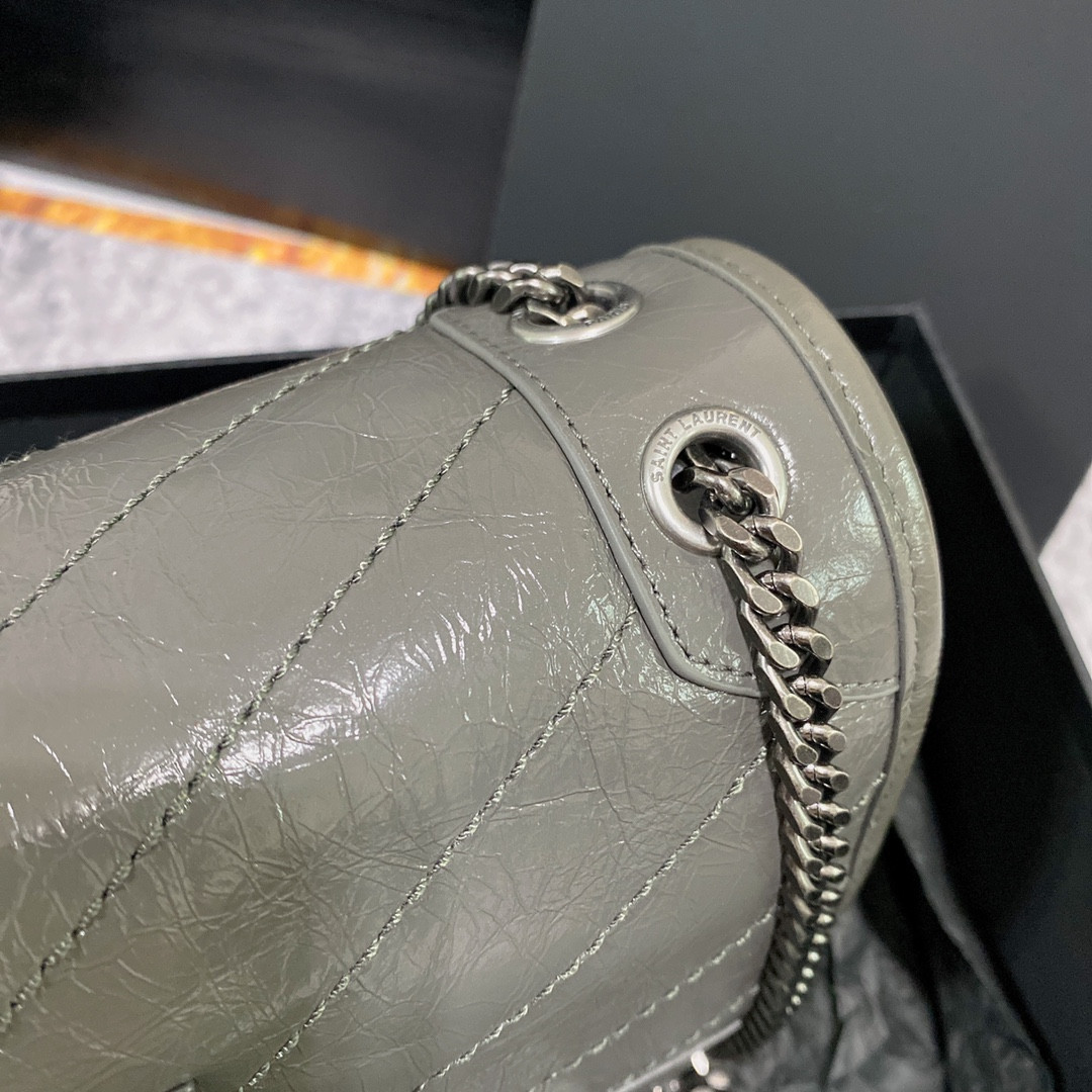 YSL NIKI BABY IN VINTAGE LEATHER STORM 8.2 X 6 X 2.9 INCHES