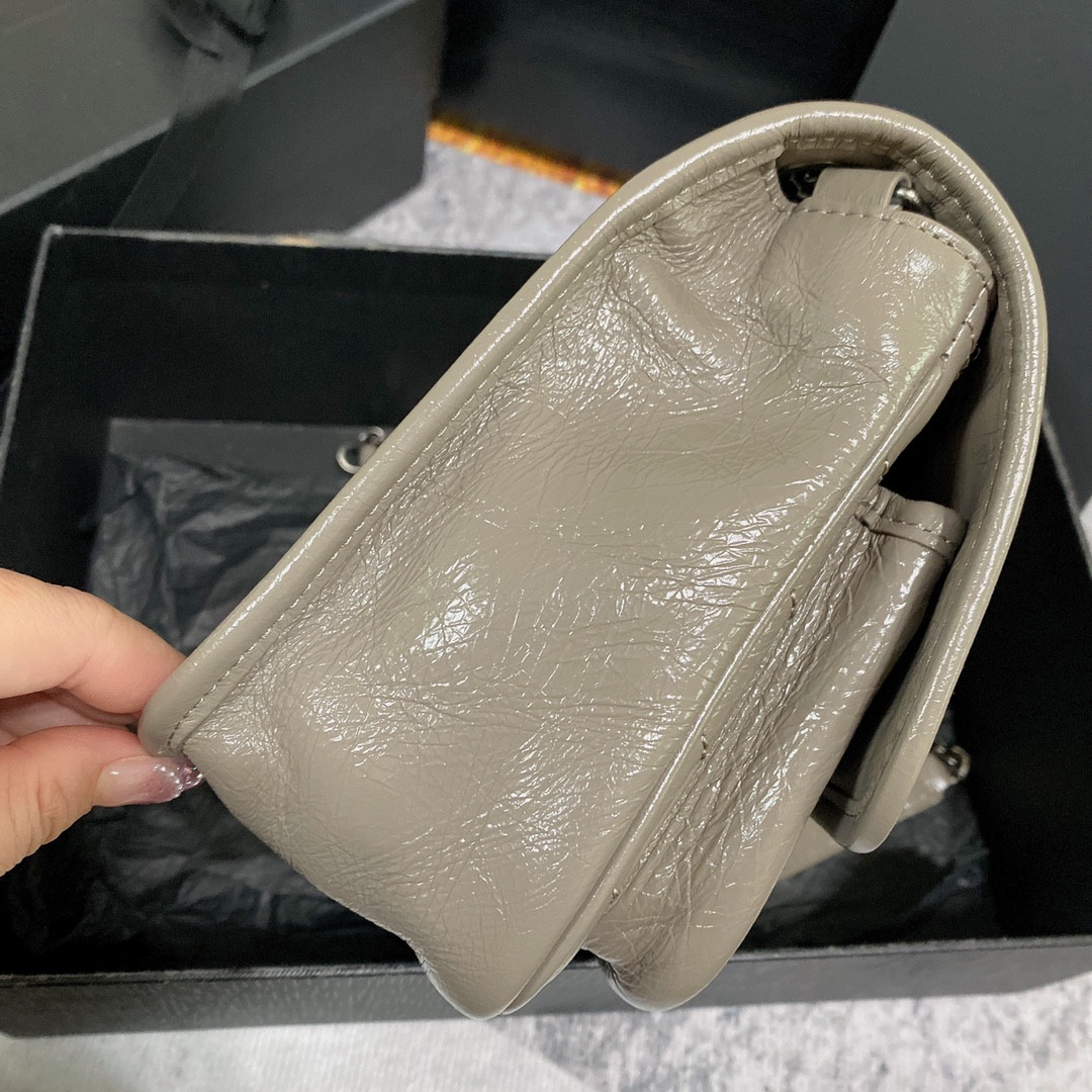 YSL NIKI BABY IN VINTAGE LEATHER LIGHT GRAY 8.2 X 6 X 2.9 INCHES