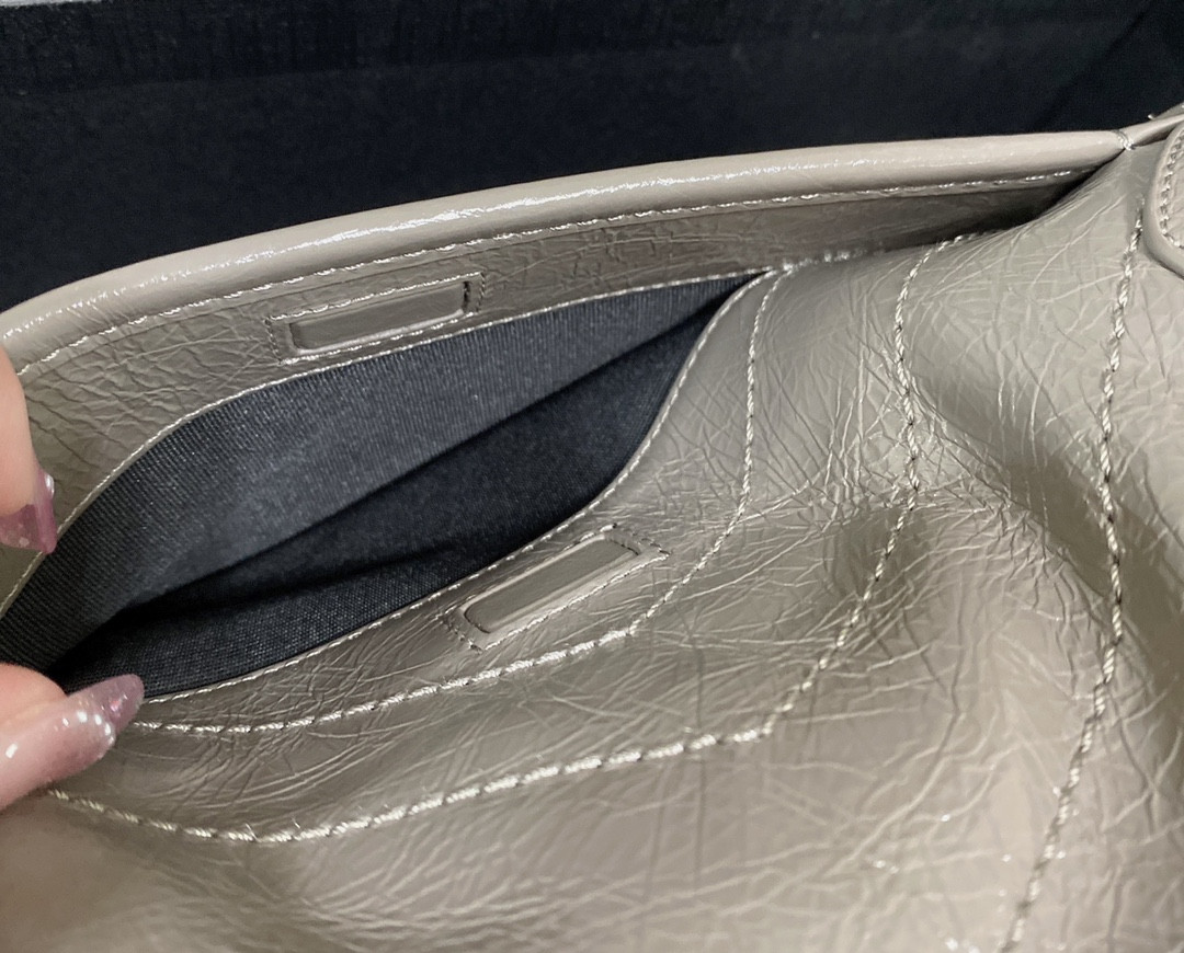 YSL NIKI BABY IN VINTAGE LEATHER LIGHT GRAY 8.2 X 6 X 2.9 INCHES