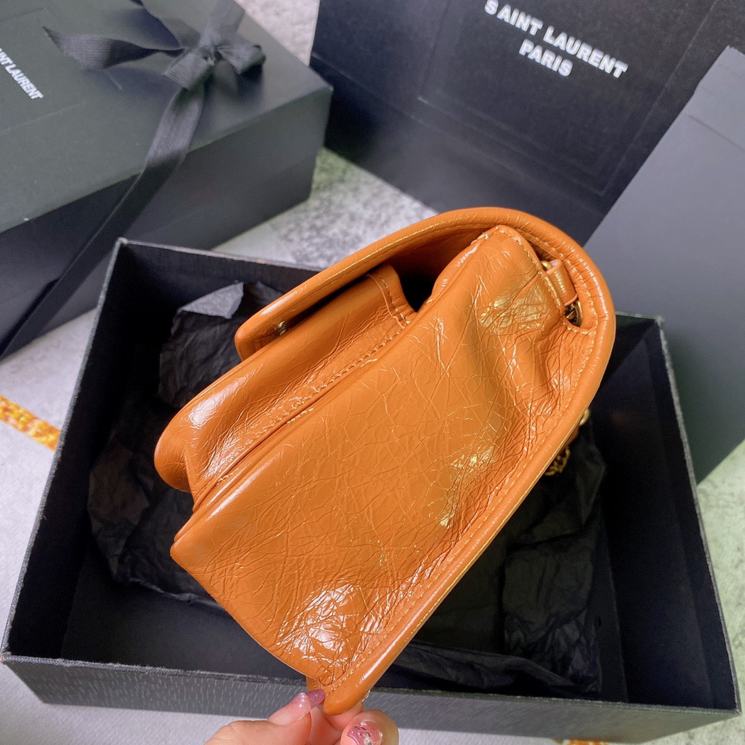 YSL NIKI BABY IN VINTAGE LEATHER LIGHT CARAMEL 8.2 X 6 X 2.9 INCHES