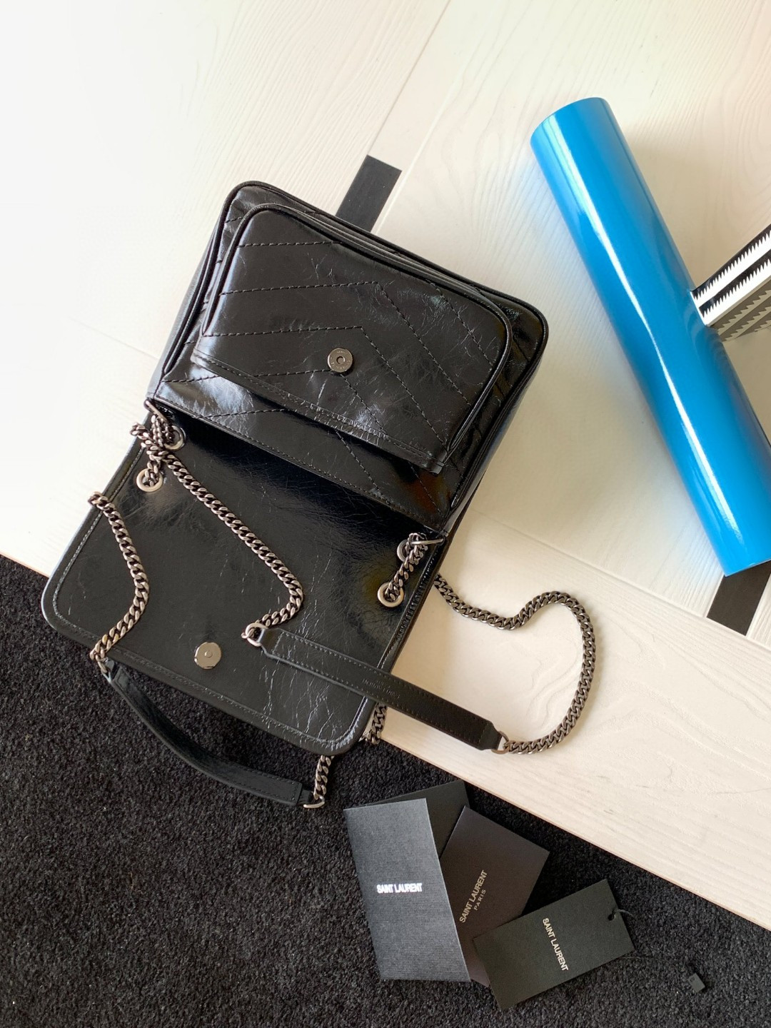 YSL NIKI BABY IN VINTAGE LEATHER BLACK 21x16x7.5cm