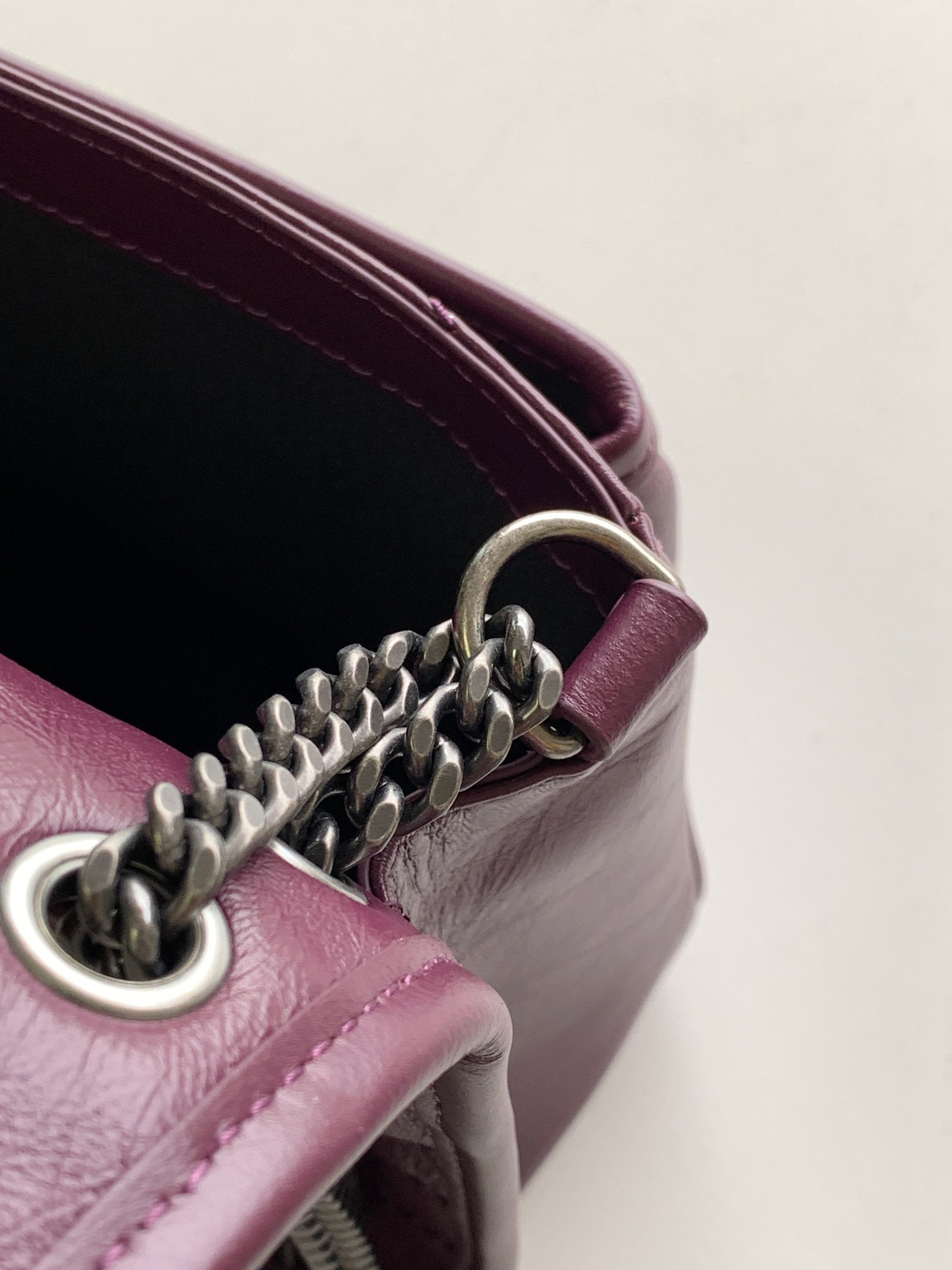 YSL NIKI BABY IN VINTAGE LEATHER PURPLE 8.2 X 6 X 2.9 INCHES