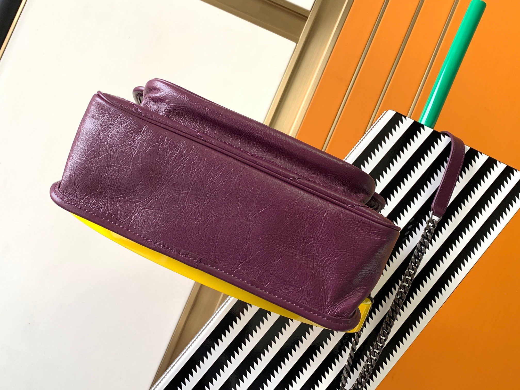 YSL NIKI MEDIUM IN VINTAGE LEATHER PURPLE 11 X 7.8 X 3.3 INCHES
