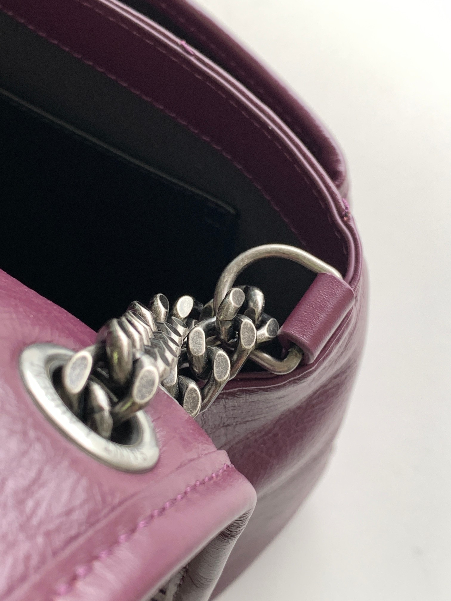 YSL NIKI MEDIUM IN VINTAGE LEATHER PURPLE 11 X 7.8 X 3.3 INCHES