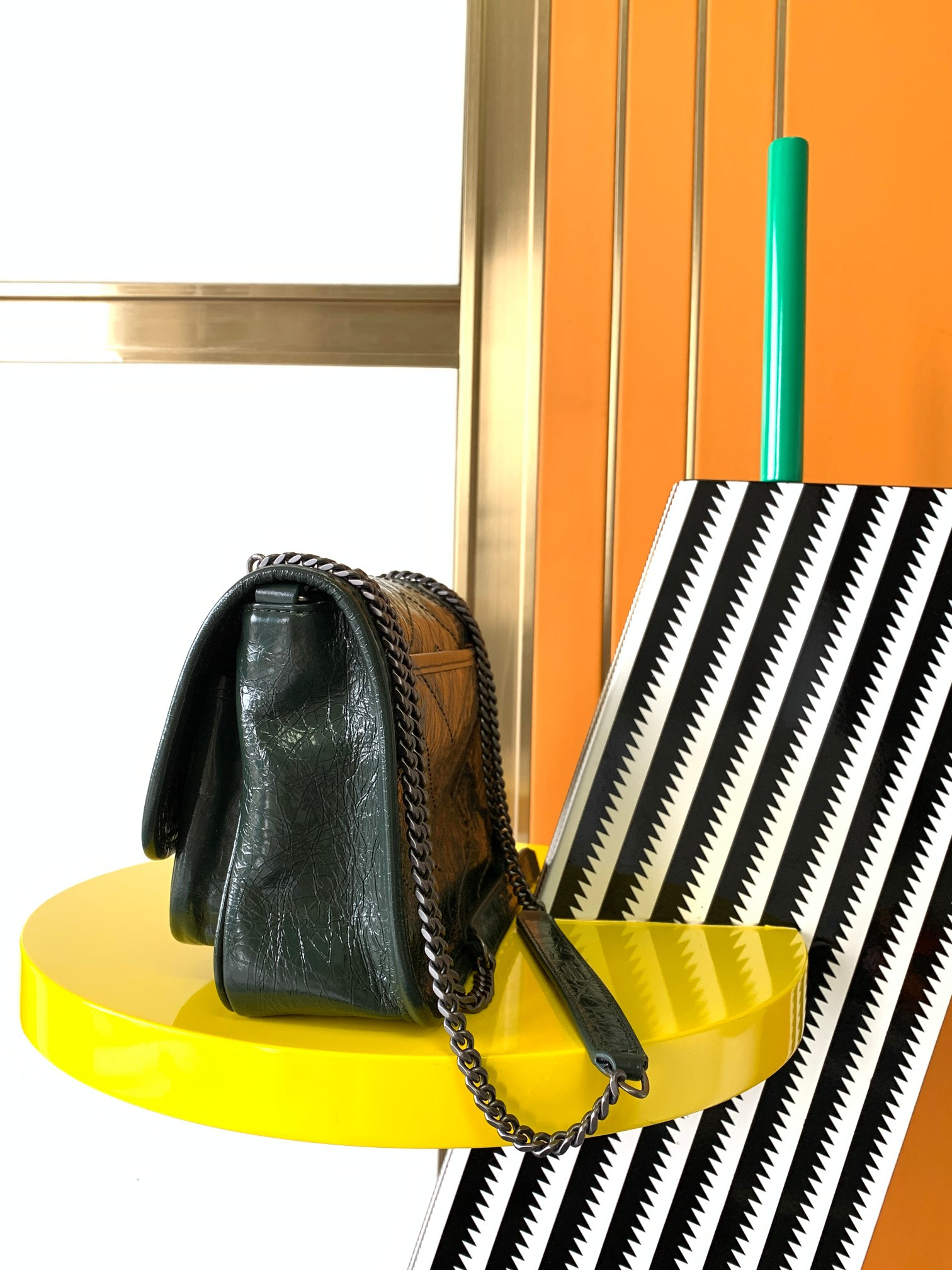 YSL NIKI BABY IN VINTAGE LEATHER DARK GREEN 8.2 X 6 X 2.9 INCHES