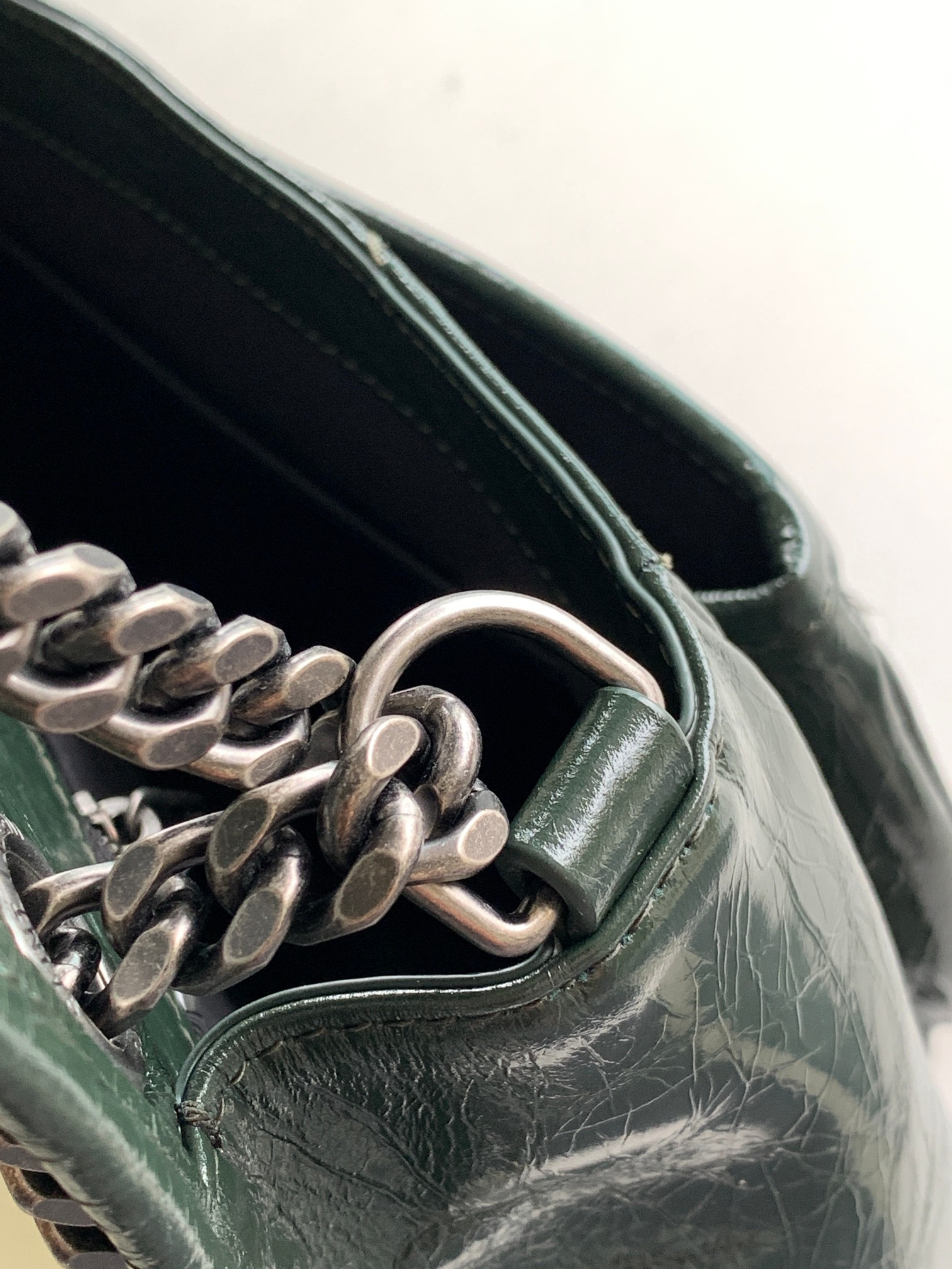 YSL NIKI MEDIUM IN VINTAGE LEATHER dark green 11 X 7.8 X 3.3 INCHES