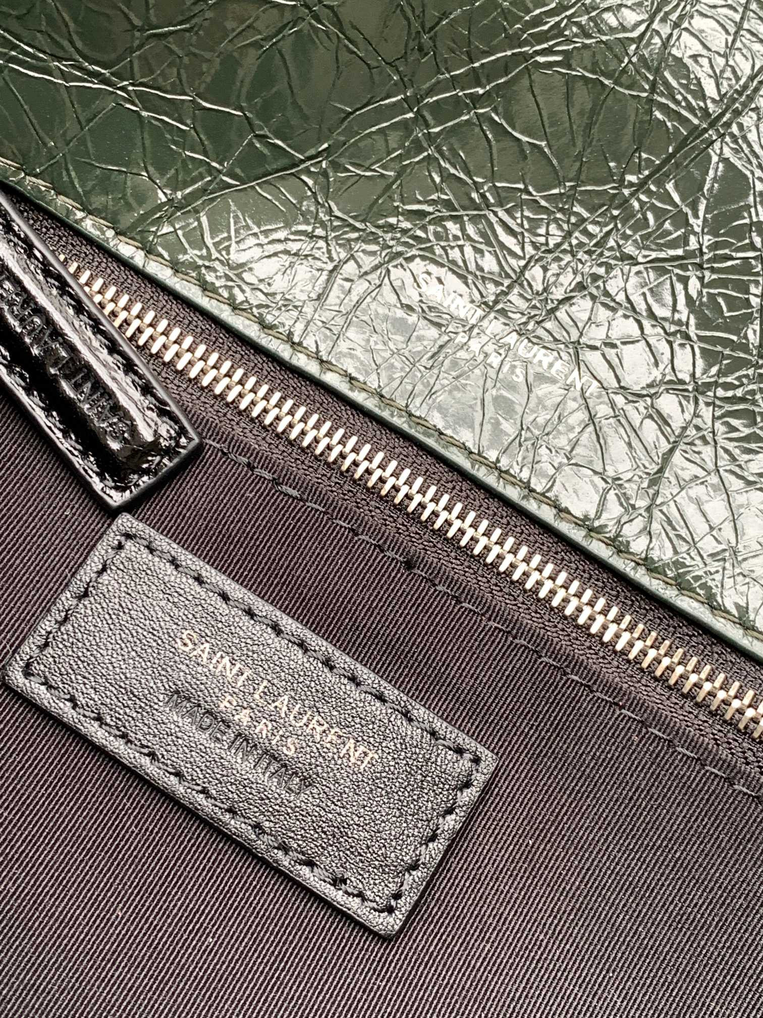 YSL NIKI MEDIUM IN VINTAGE LEATHER dark green 11 X 7.8 X 3.3 INCHES
