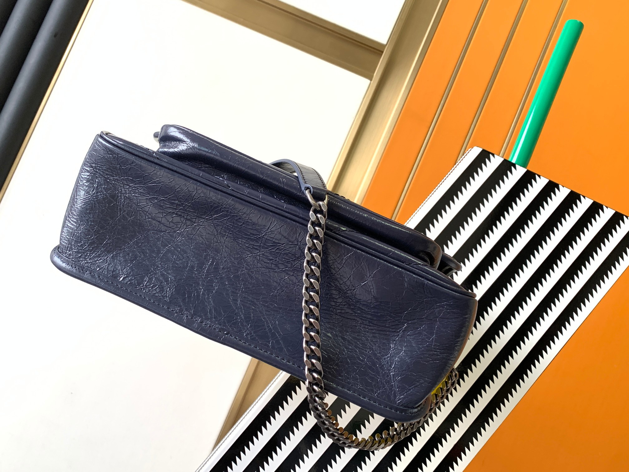 YSL NIKI MEDIUM IN VINTAGE LEATHER navy 11 X 7.8 X 3.3 INCHES