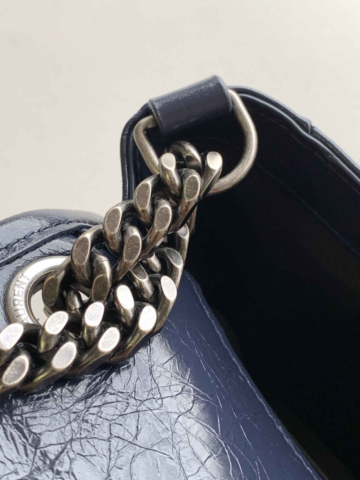 YSL NIKI MEDIUM IN VINTAGE LEATHER navy 11 X 7.8 X 3.3 INCHES