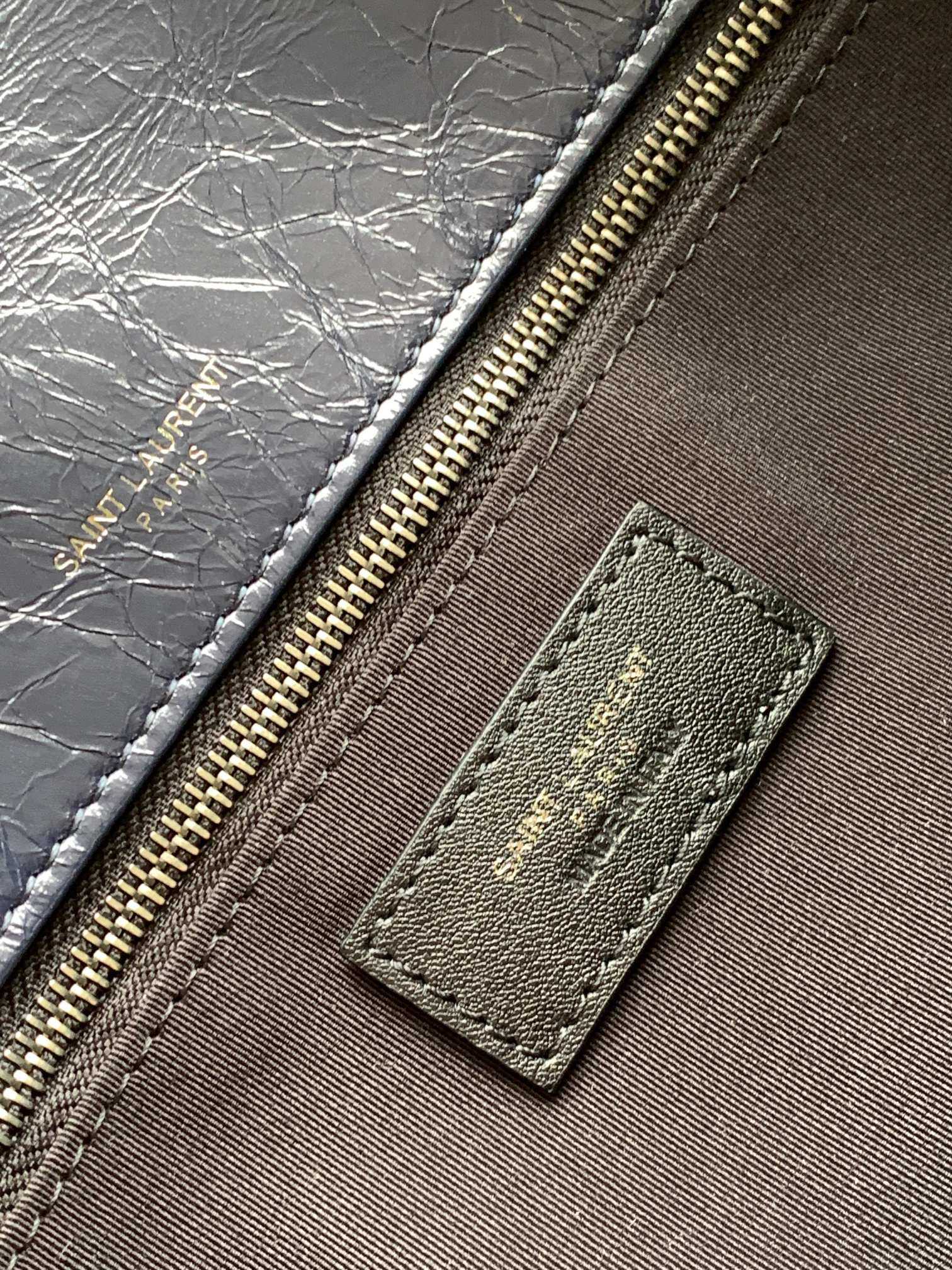 YSL NIKI MEDIUM IN VINTAGE LEATHER navy 11 X 7.8 X 3.3 INCHES