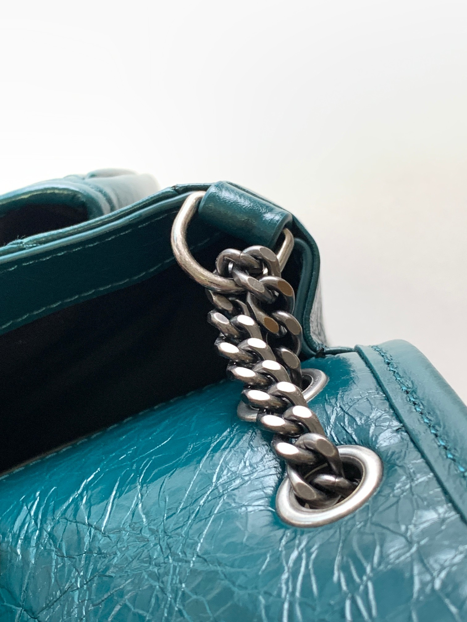 YSL NIKI BABY IN VINTAGE LEATHER BLUE 8.2 X 6 X 2.9 INCHES