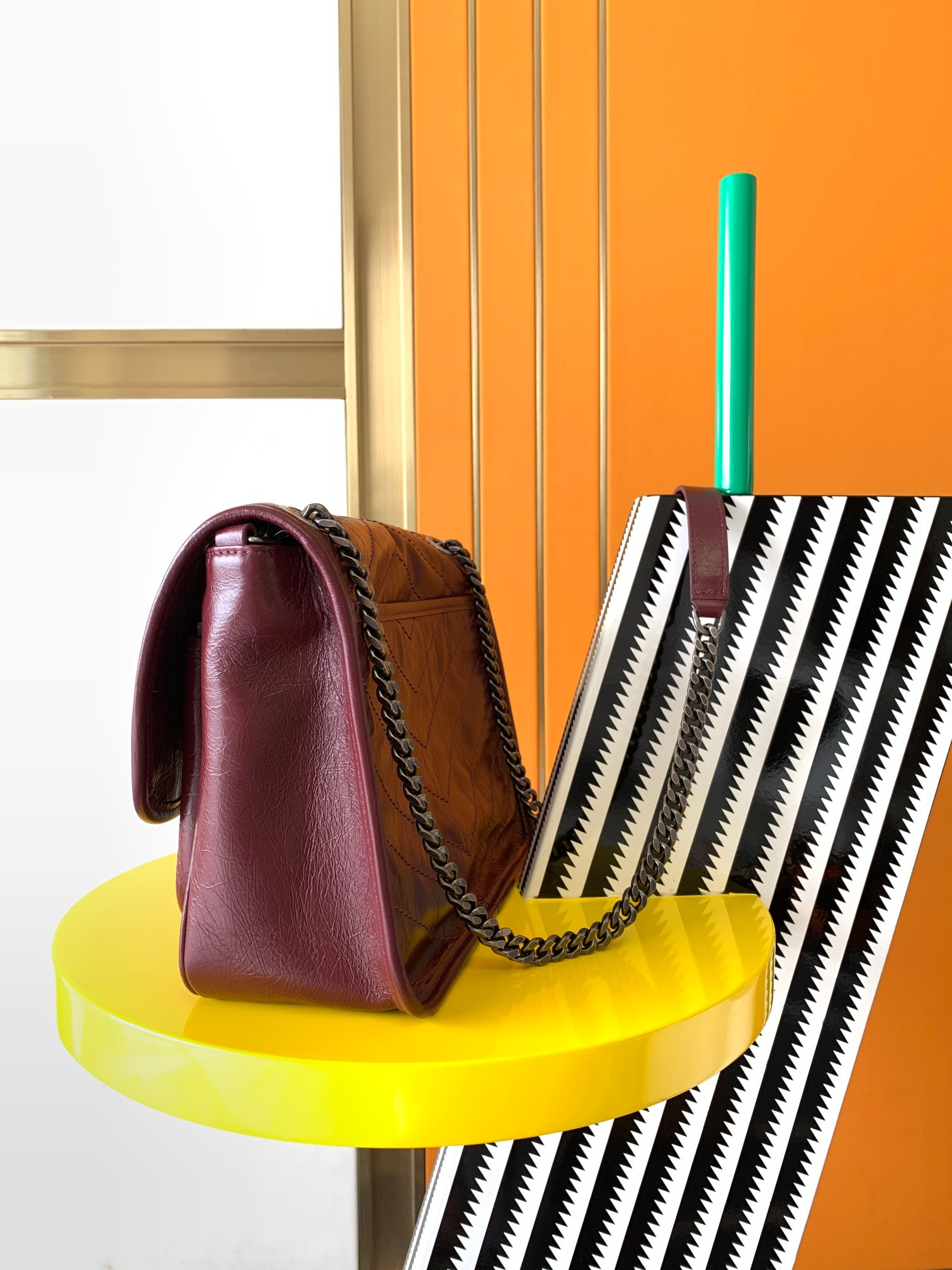 YSL NIKI MEDIUM IN VINTAGE LEATHER RED 11 X 7.8 X 3.3 INCHES