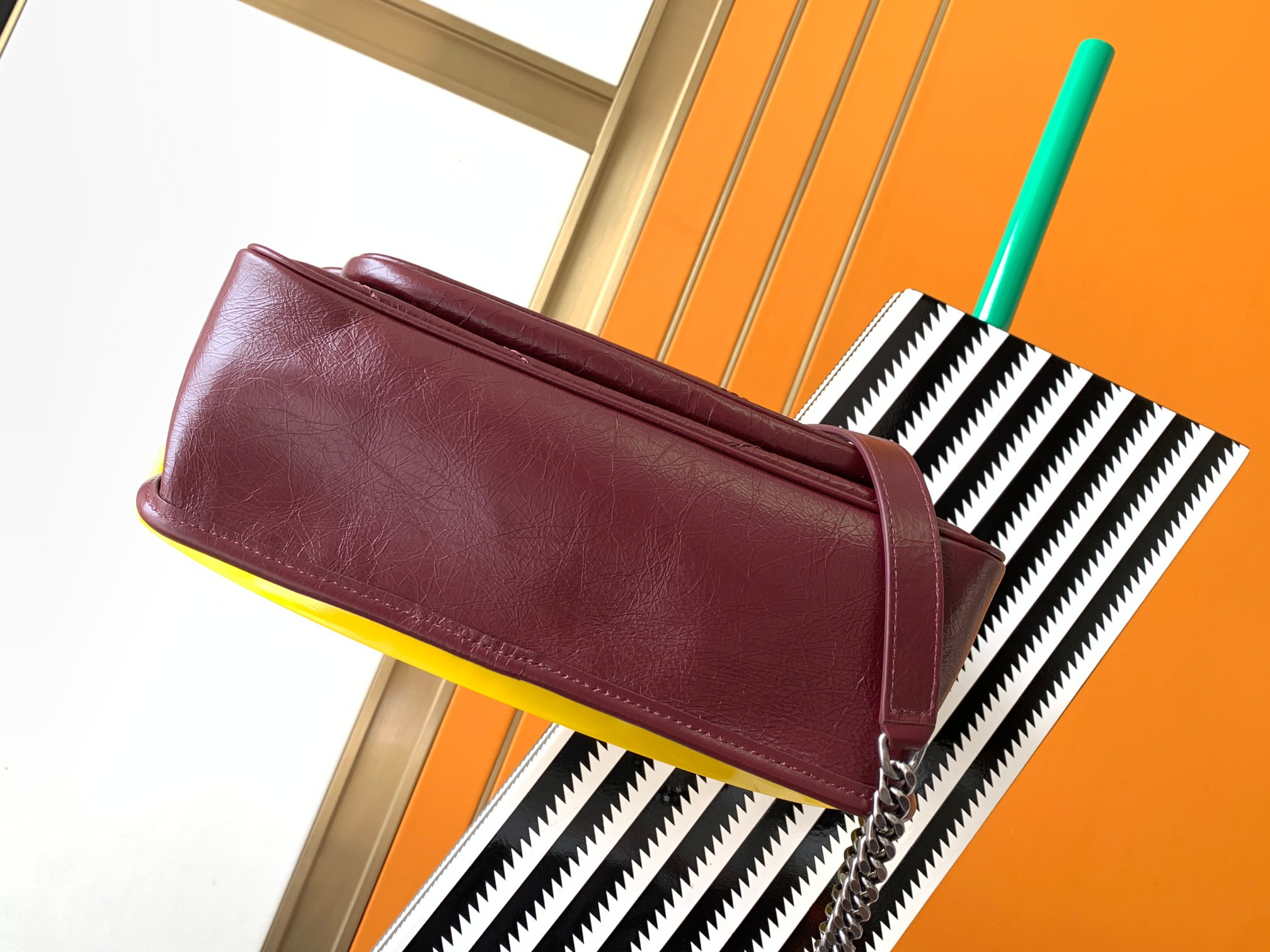 YSL NIKI MEDIUM IN VINTAGE LEATHER RED 11 X 7.8 X 3.3 INCHES