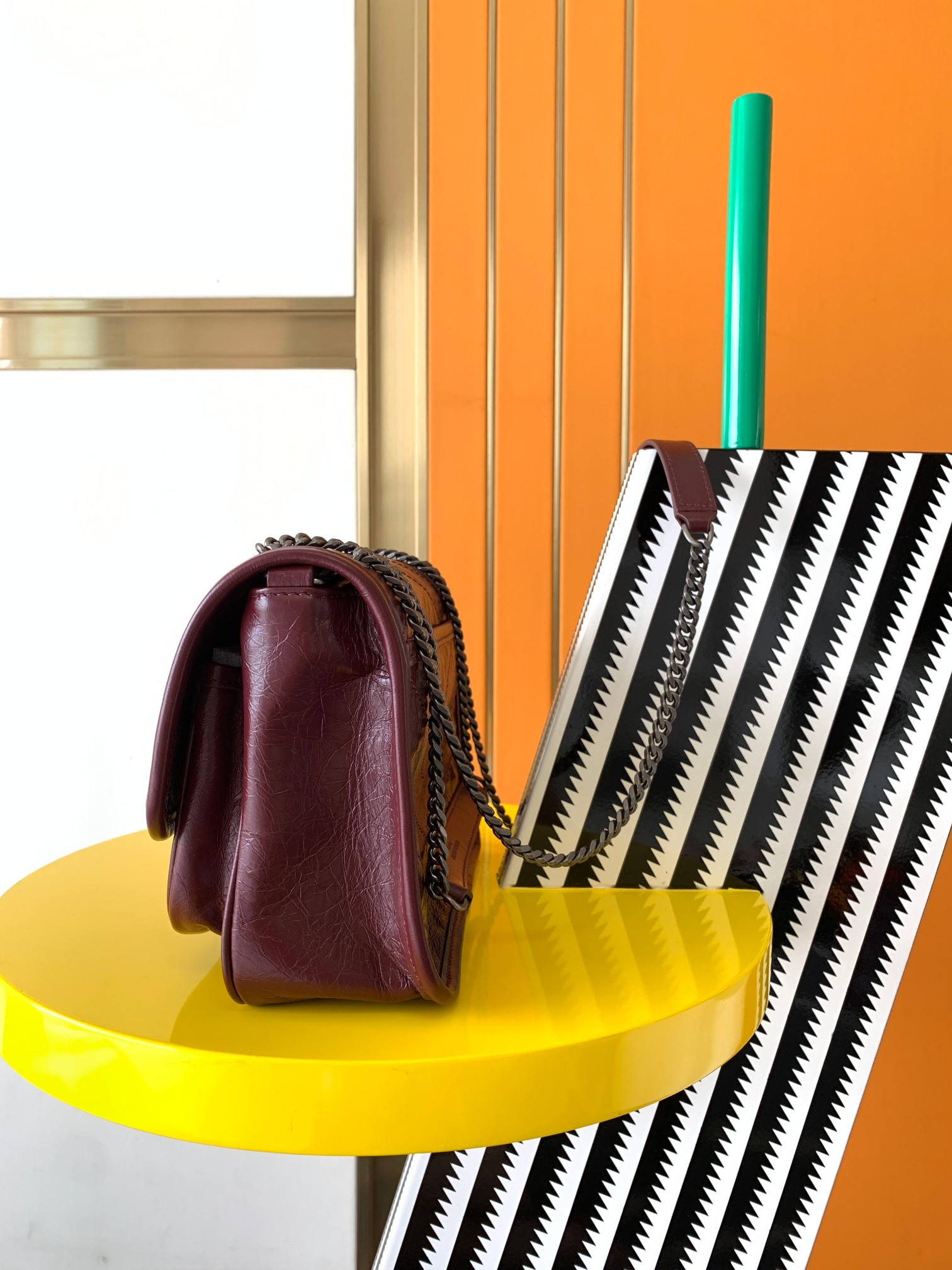 YSL NIKI BABY IN VINTAGE LEATHER Claret 8.2 X 6 X 2.9 INCHES