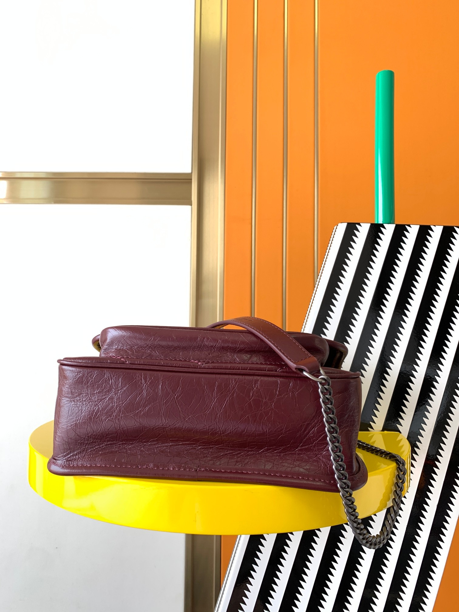 YSL NIKI BABY IN VINTAGE LEATHER Claret 8.2 X 6 X 2.9 INCHES