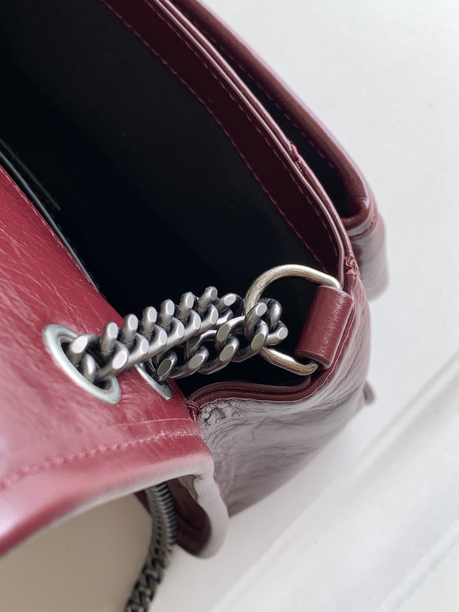 YSL NIKI BABY IN VINTAGE LEATHER Claret 8.2 X 6 X 2.9 INCHES