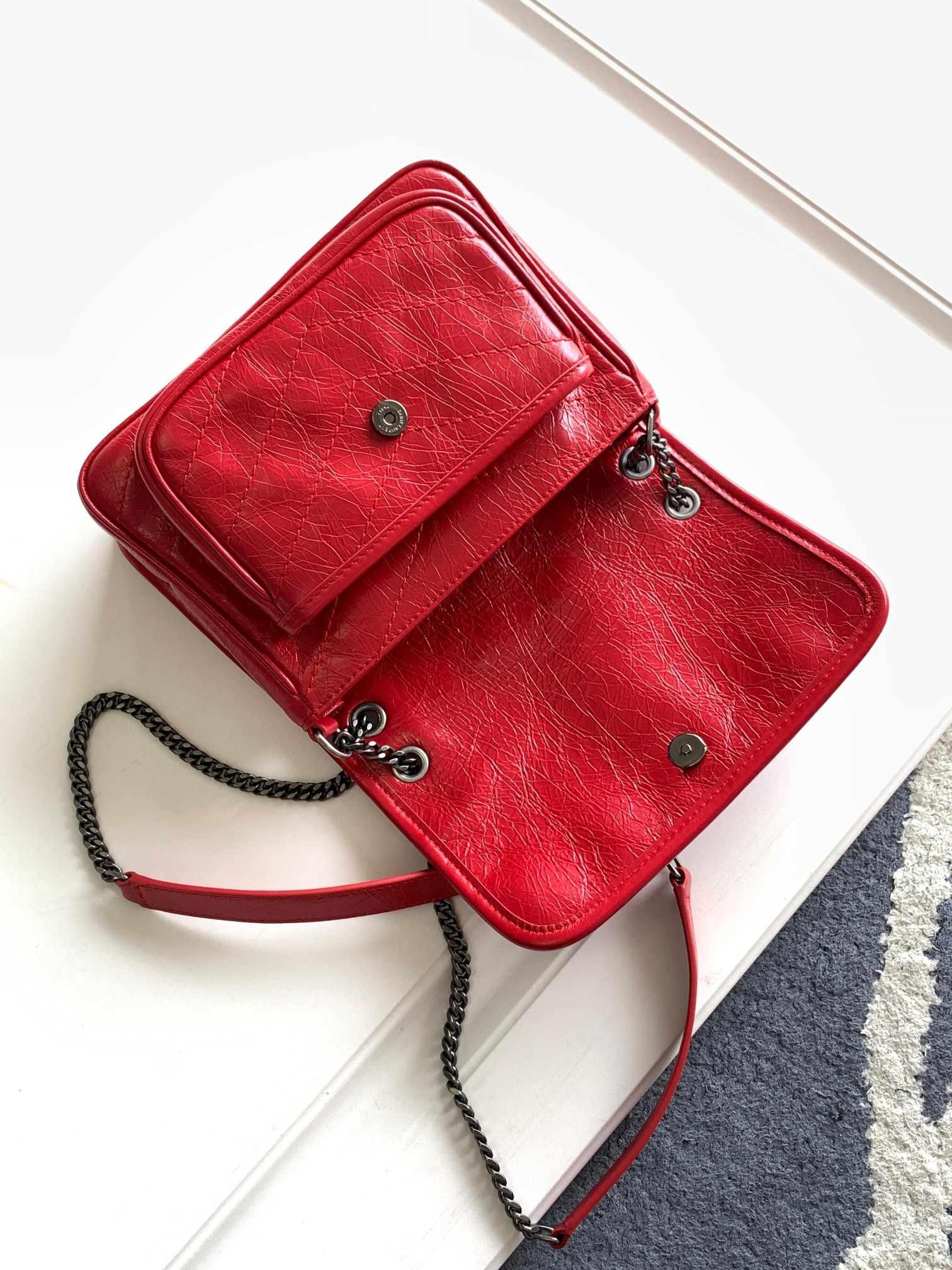 YSL NIKI BABY IN VINTAGE LEATHER RED 8.2 X 6 X 2.9 INCHES