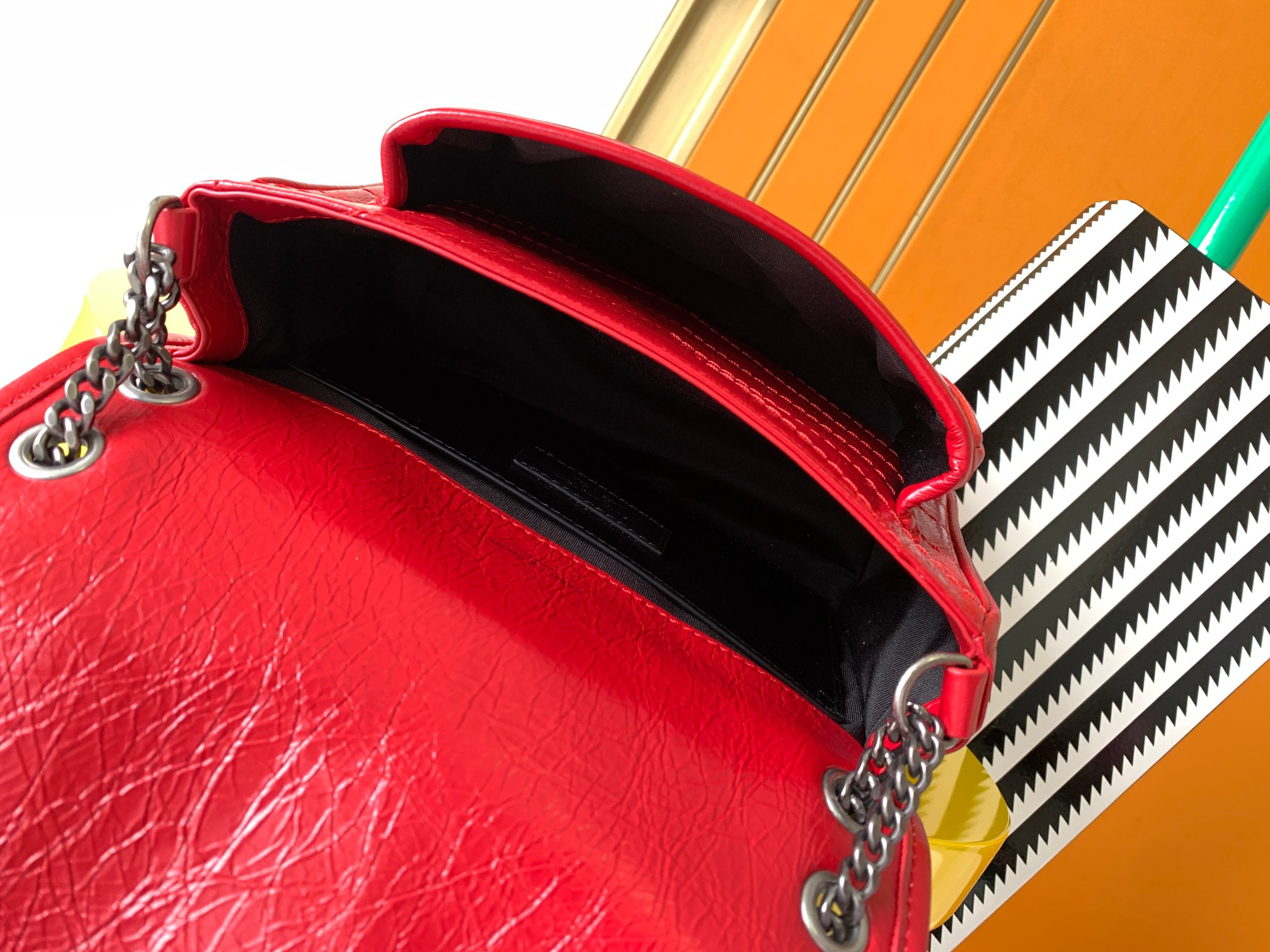 YSL NIKI BABY IN VINTAGE LEATHER RED 8.2 X 6 X 2.9 INCHES