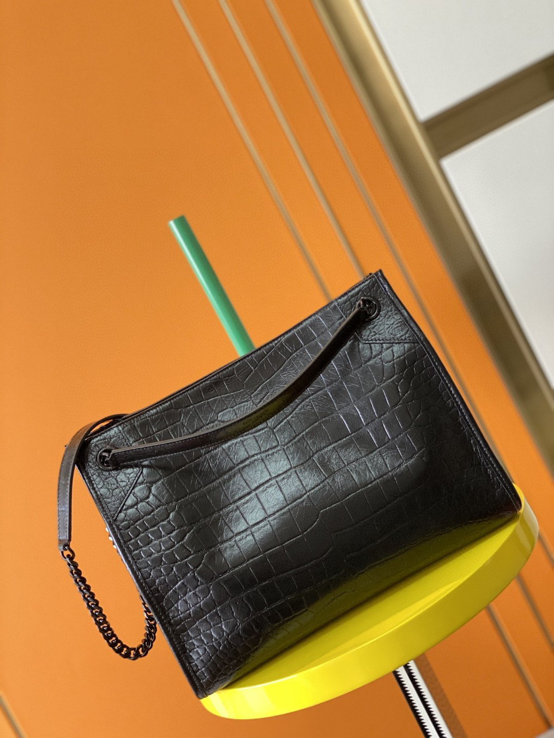 YSL NIKI SHOPPING IN CROCODILE-EMBOSSED LEATHER 12.9 X 10.6 X 4.5 INCHES