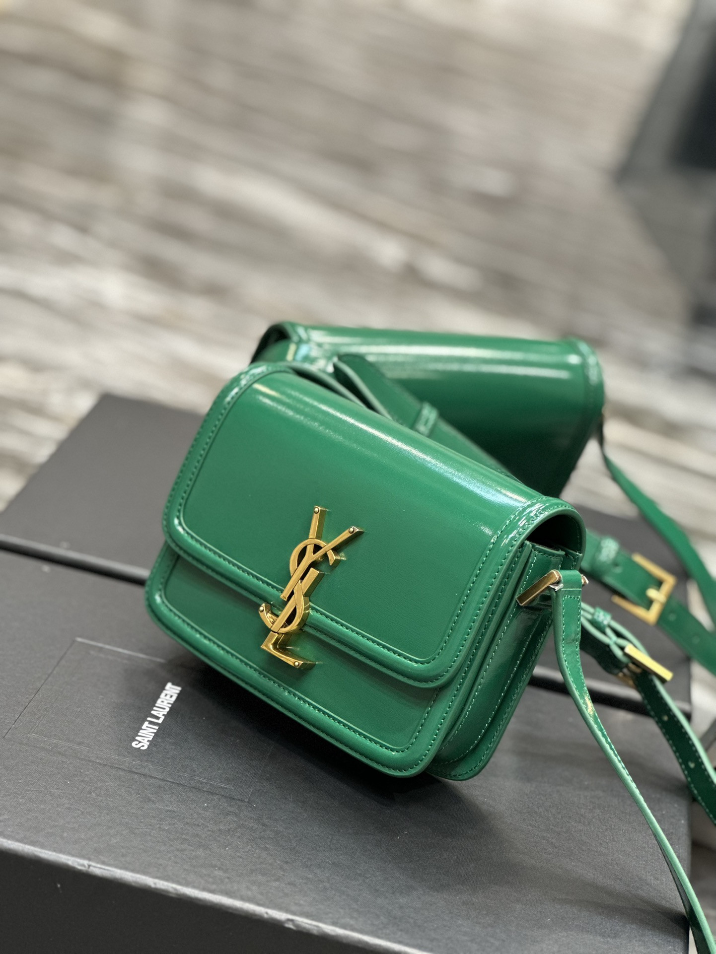 YSL SOLFERINO SMALL SATCHEL IN BOX SAINT LAURENT GREEN 7.4 X 5.1 X 1.9 INCHES