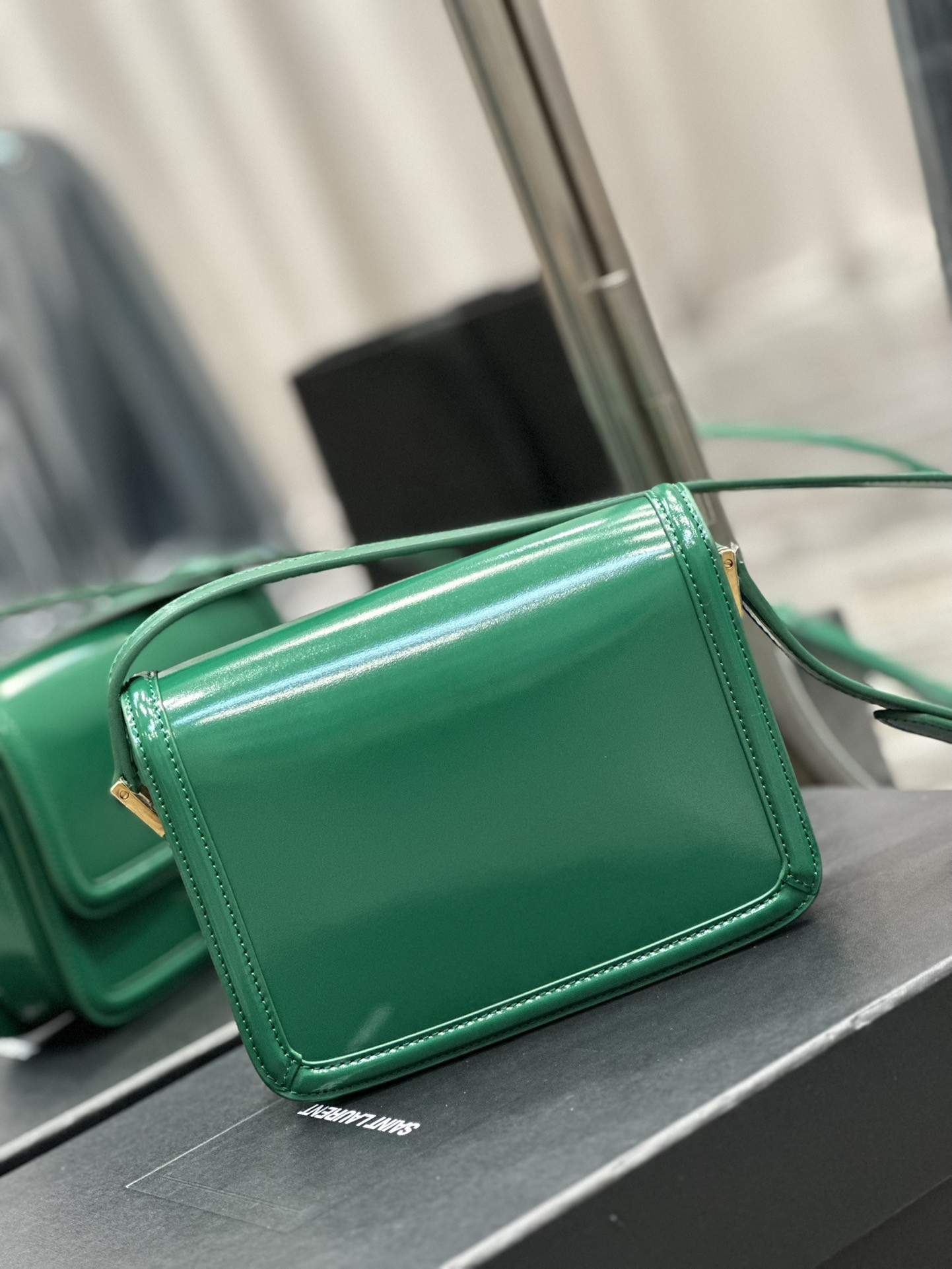 YSL SOLFERINO SMALL SATCHEL IN BOX SAINT LAURENT GREEN 7.4 X 5.1 X 1.9 INCHES
