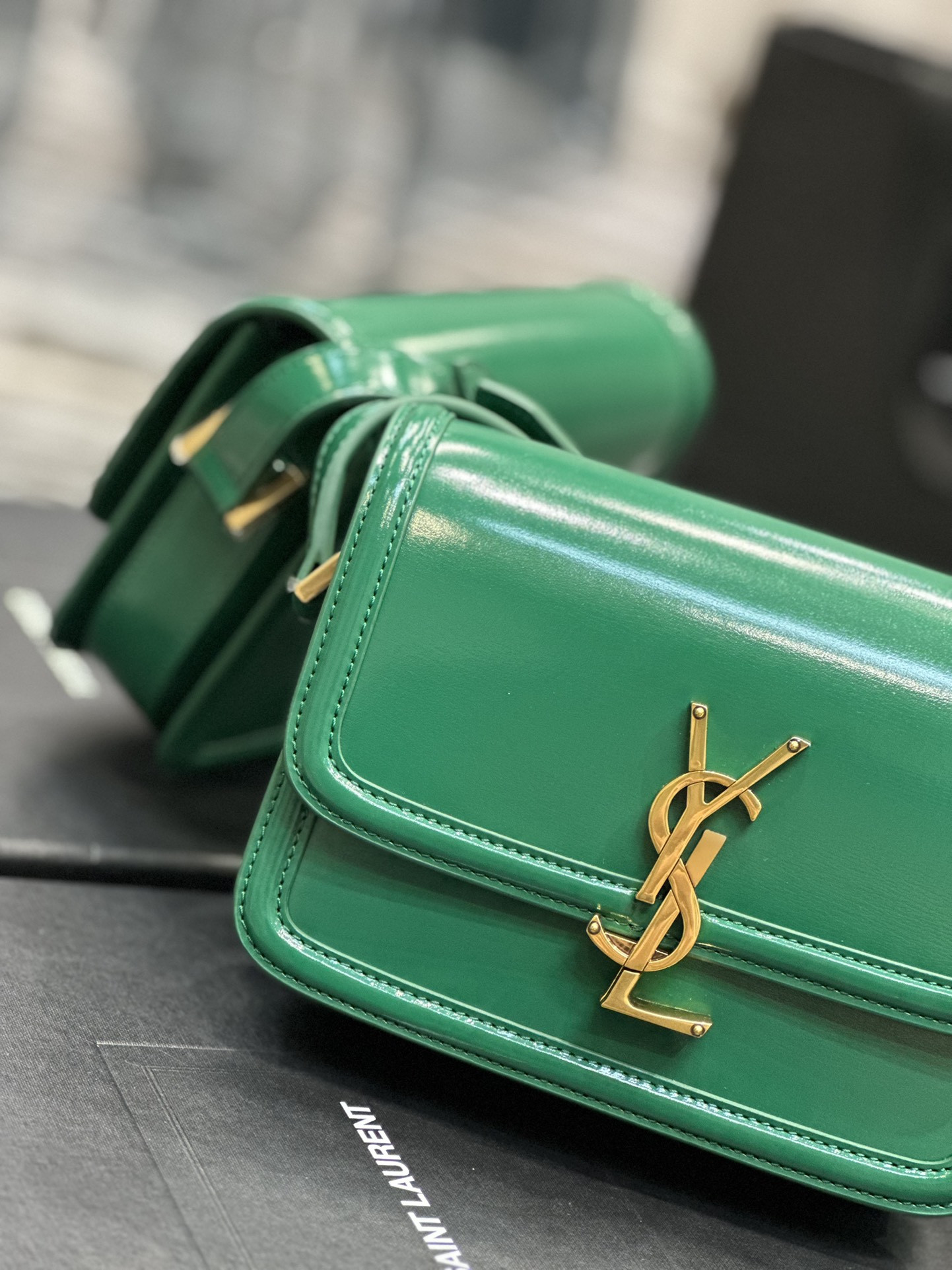 YSL SOLFERINO SMALL SATCHEL IN BOX SAINT LAURENT GREEN 7.4 X 5.1 X 1.9 INCHES