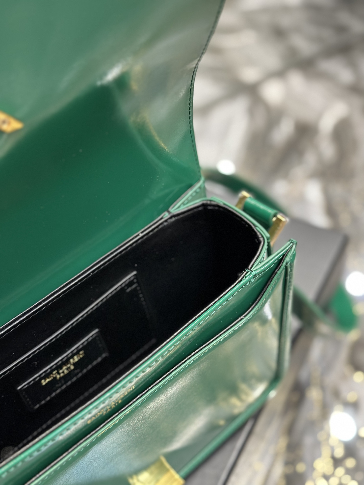 YSL SOLFERINO MEDIUM SATCHEL IN BOX SAINT LAURENT GREEN 9.1 X 6.3 X 2.4 INCHES